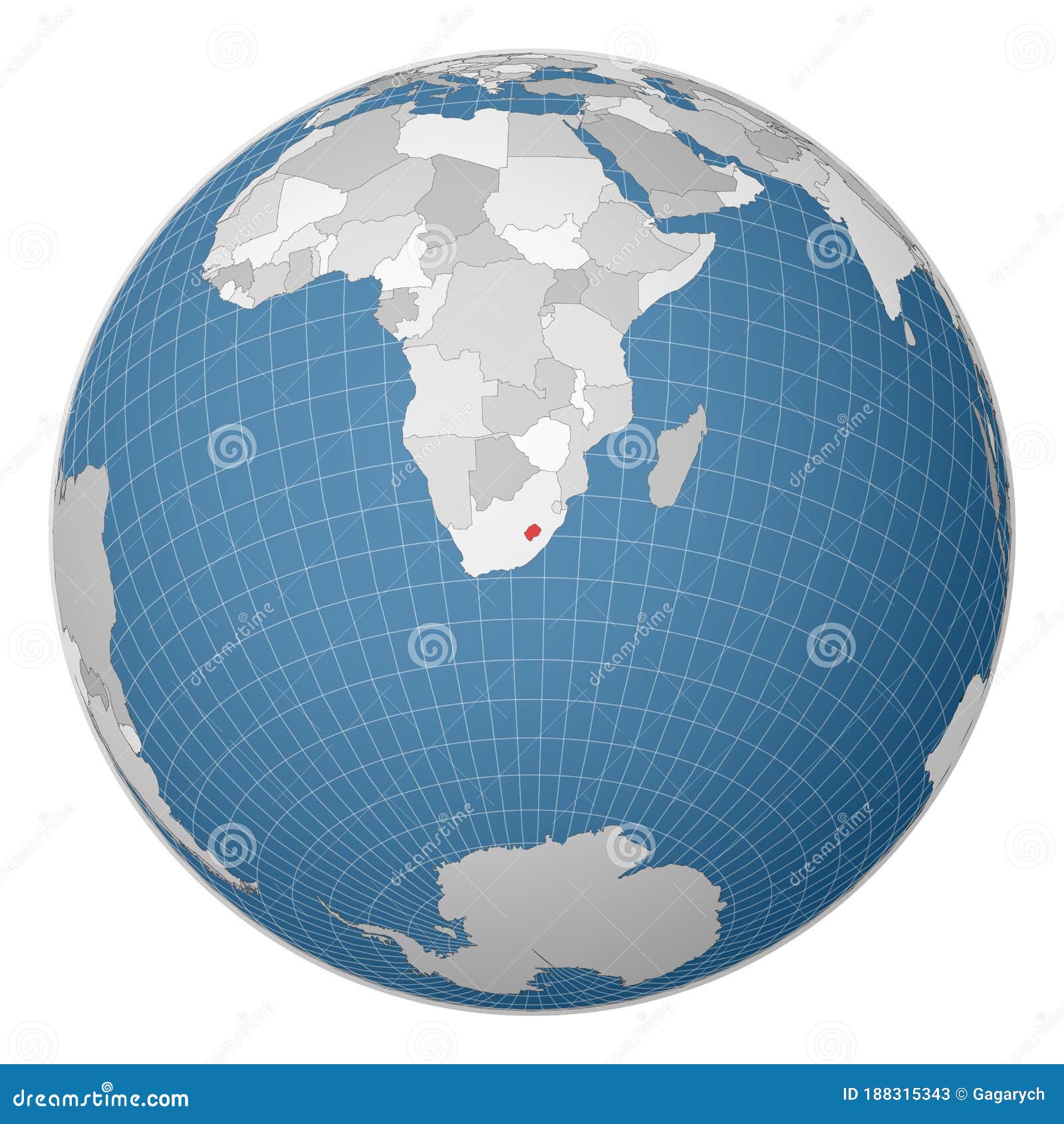globe centered to lesotho.