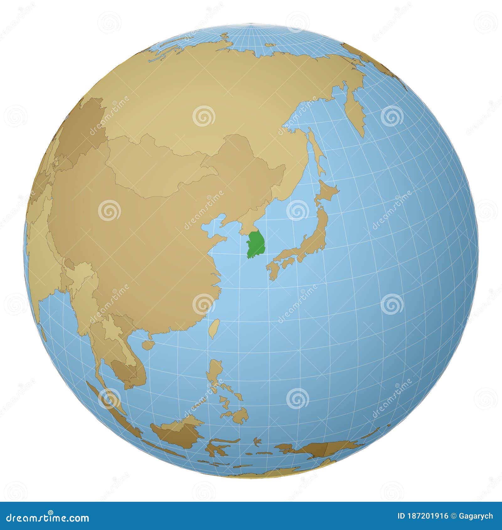 Korea On The Globe Globe Centered To South Korea. Stock Vector - Illustration Of Country,  Region: 187201916