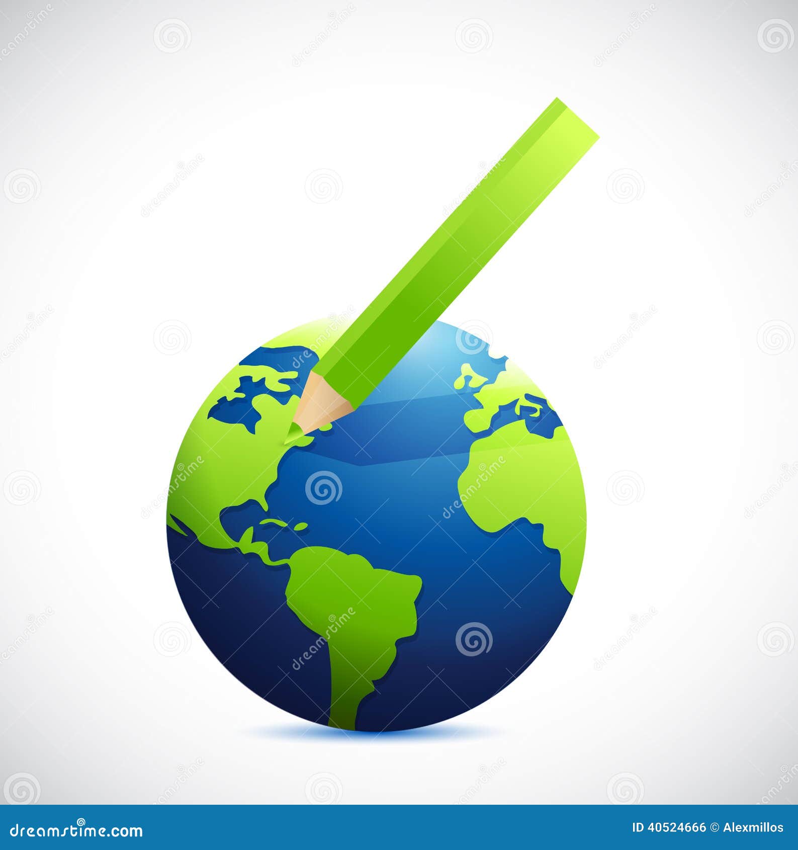 Globe and Color Pencil Illustration Design Stock Illustration