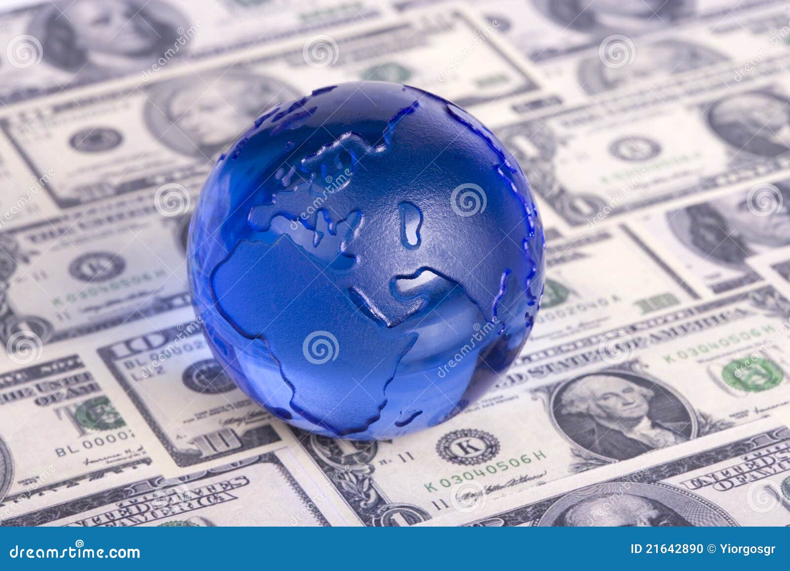Globe on dollar bills stock photo. Image of finance, exchange 21642890