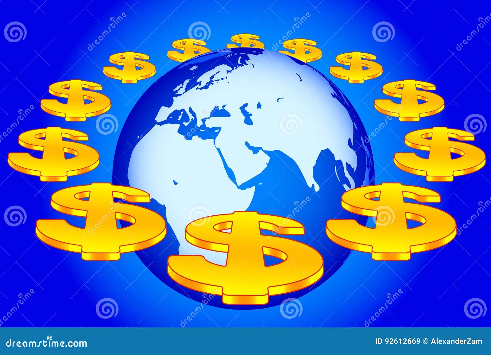 Globe and dollars stock vector. Illustration of circulation 92612669