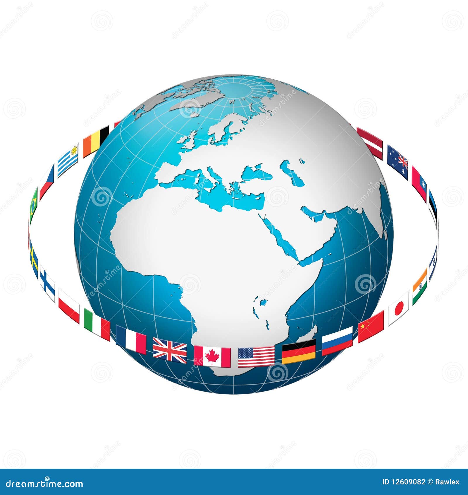 Globe Earth with Flag Ring, Europe Centric Stock Illustration