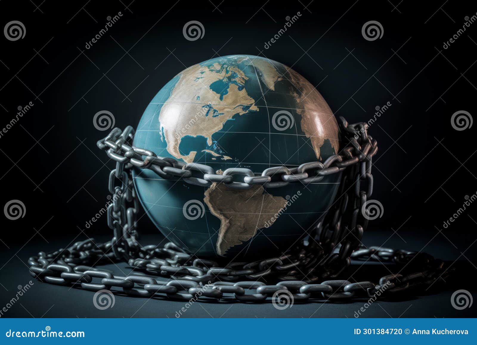 a globe ensnared by thick chains, izing the constraints and challenges facing our planet
