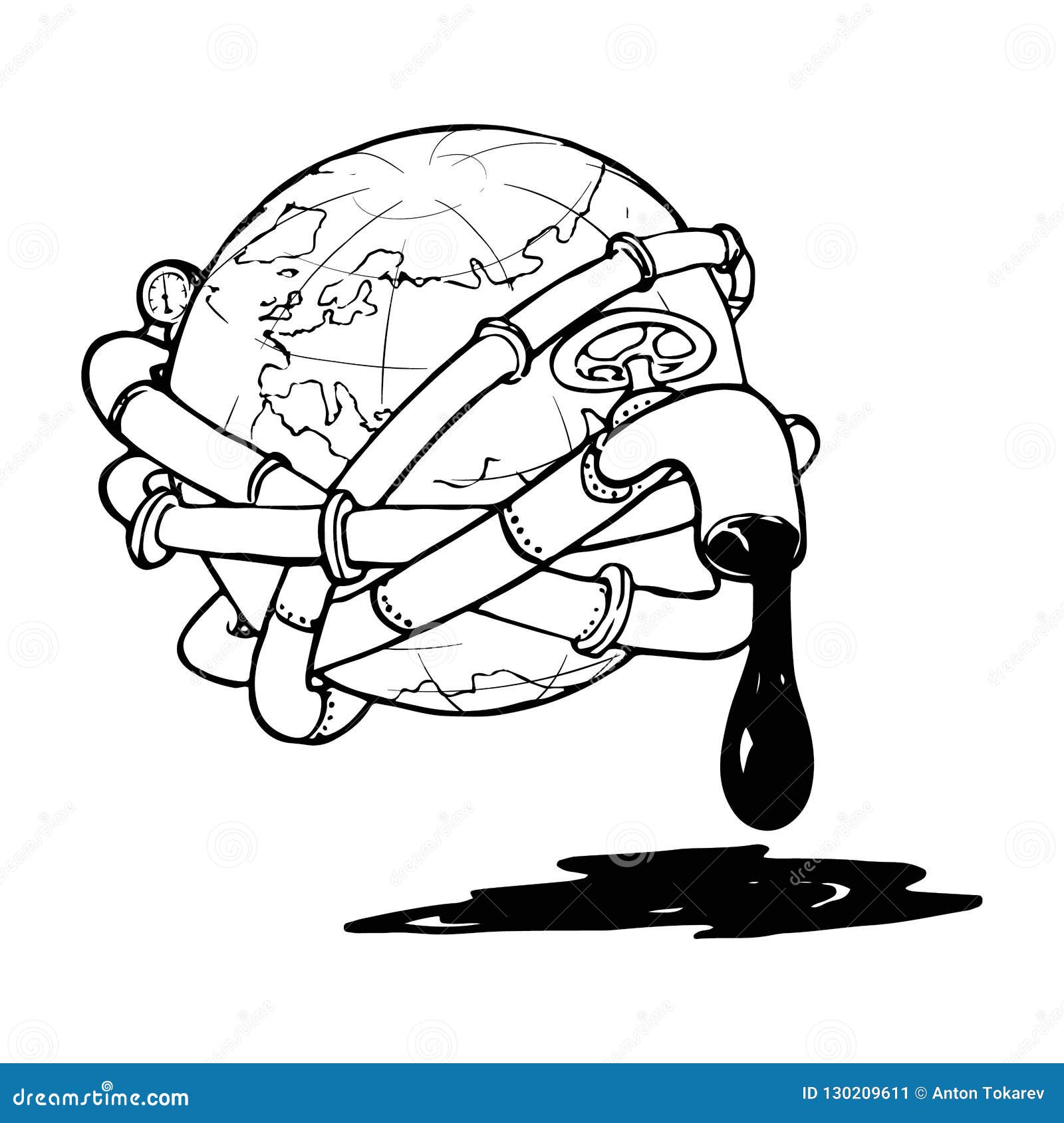 globe entangled with oil pipelines.  on the modern world vicious dependency on the fossil fuels.