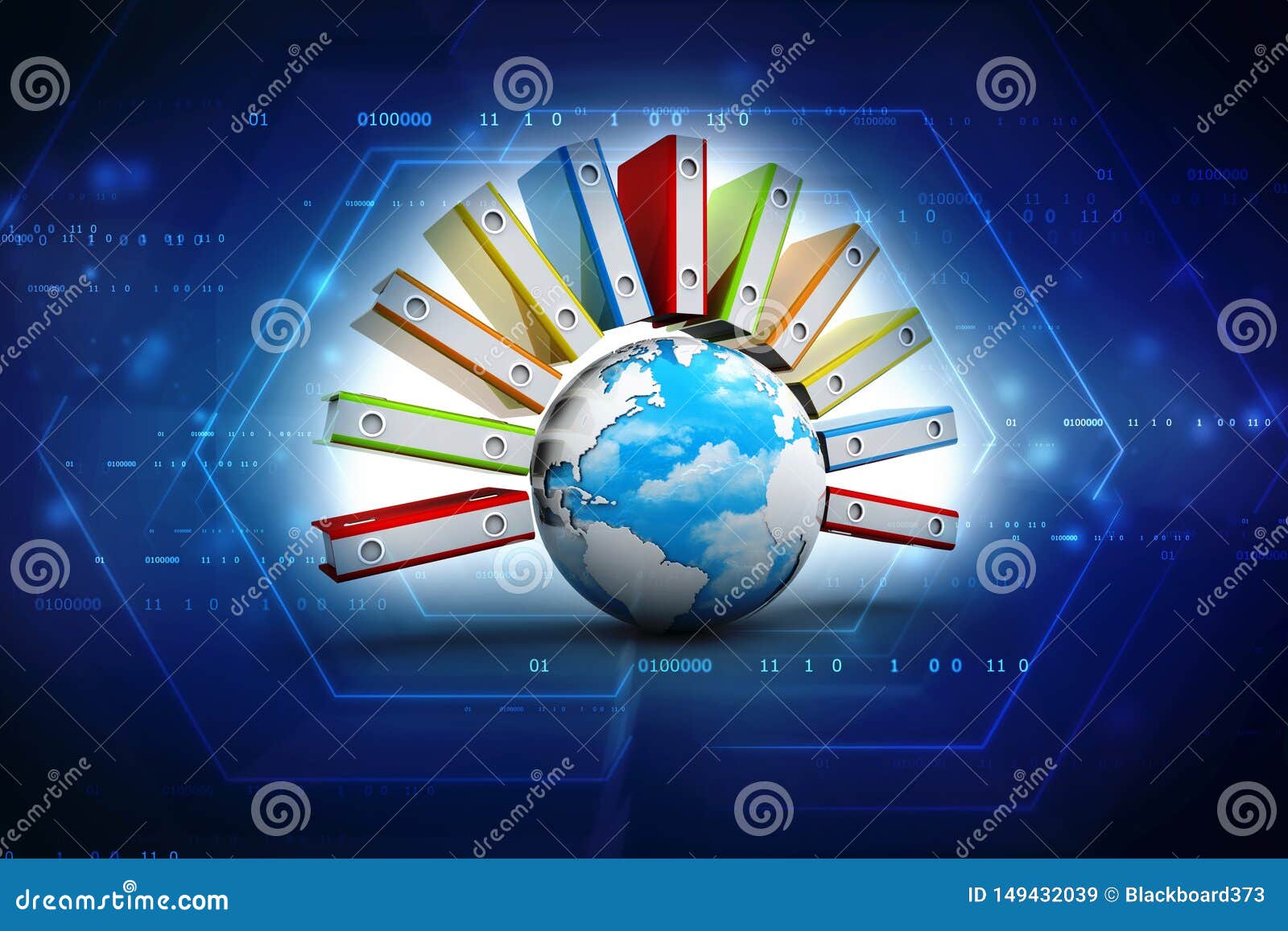 Globe And File Cabinet With Ring Binders Database Or Archive