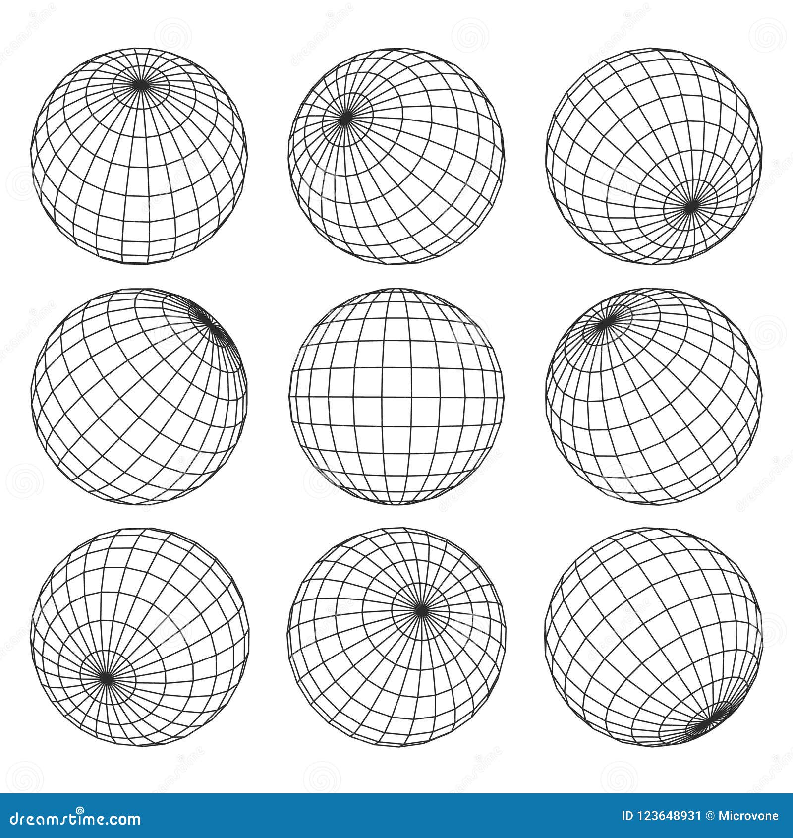 globe grid. 3d sphere wires, earth network   set