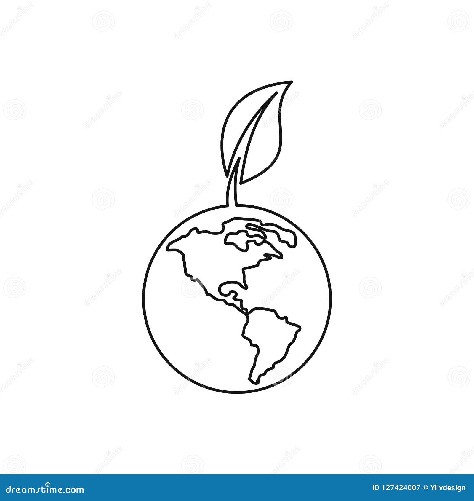 Globe with Leaf Icon, Outline Style Stock Illustration - Illustration ...