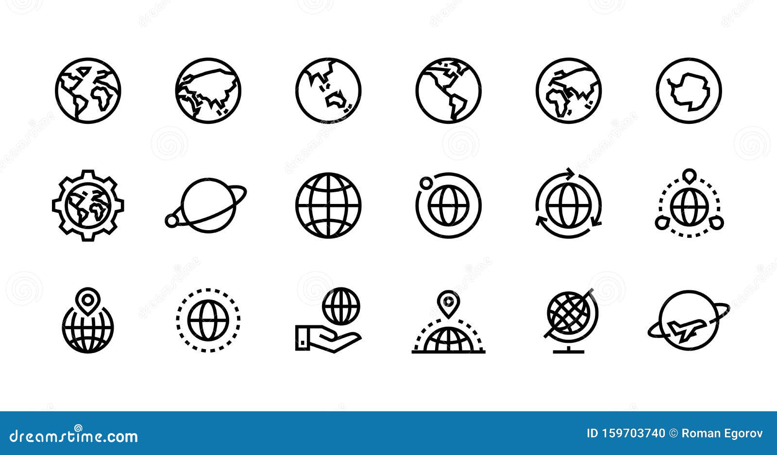 globe line icons. world sphere with longitude and latitude, travel and destination concept.  web interface outline