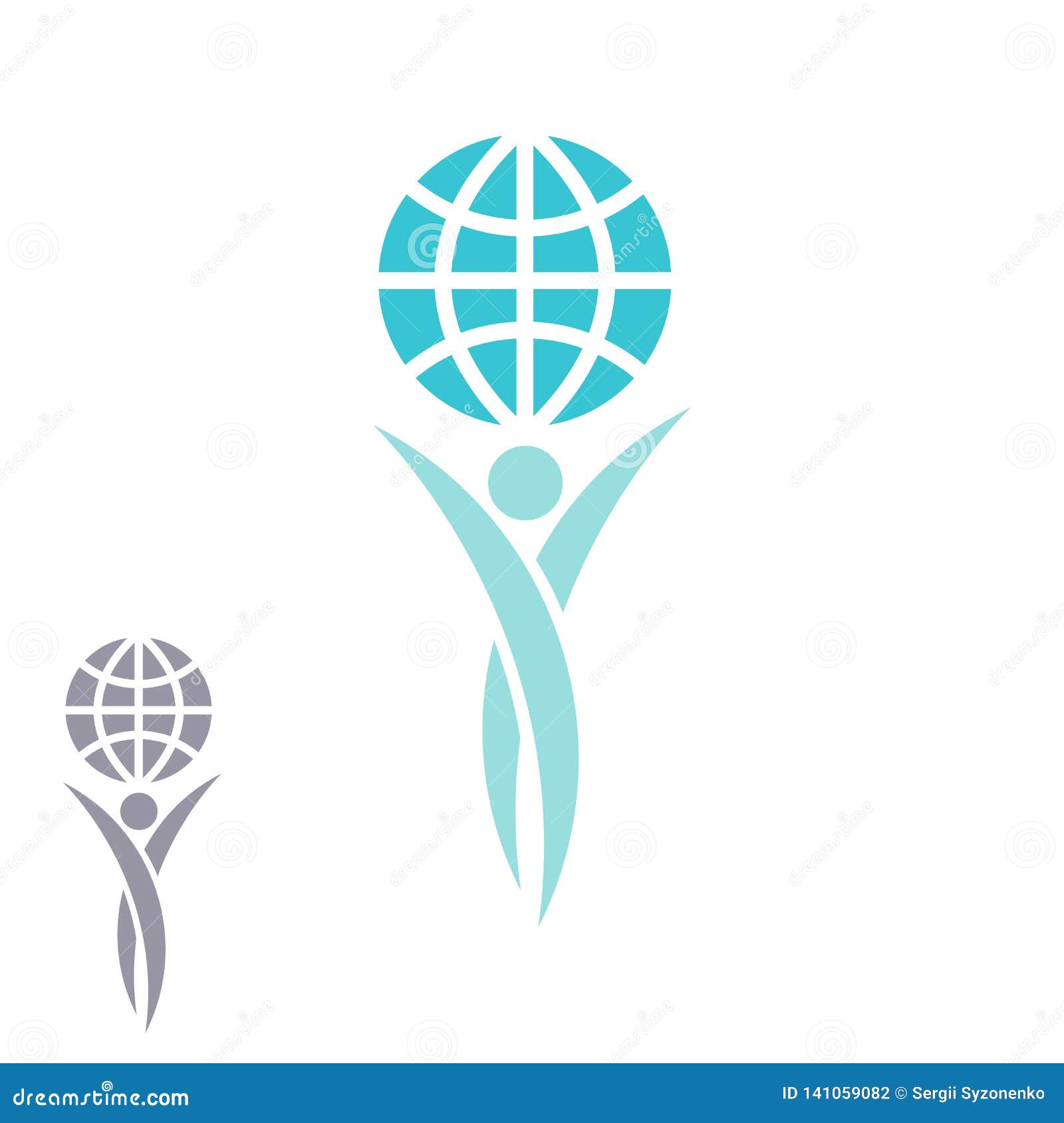 globe logo man hands up planet together, achievement success creative idea, save earth emblem