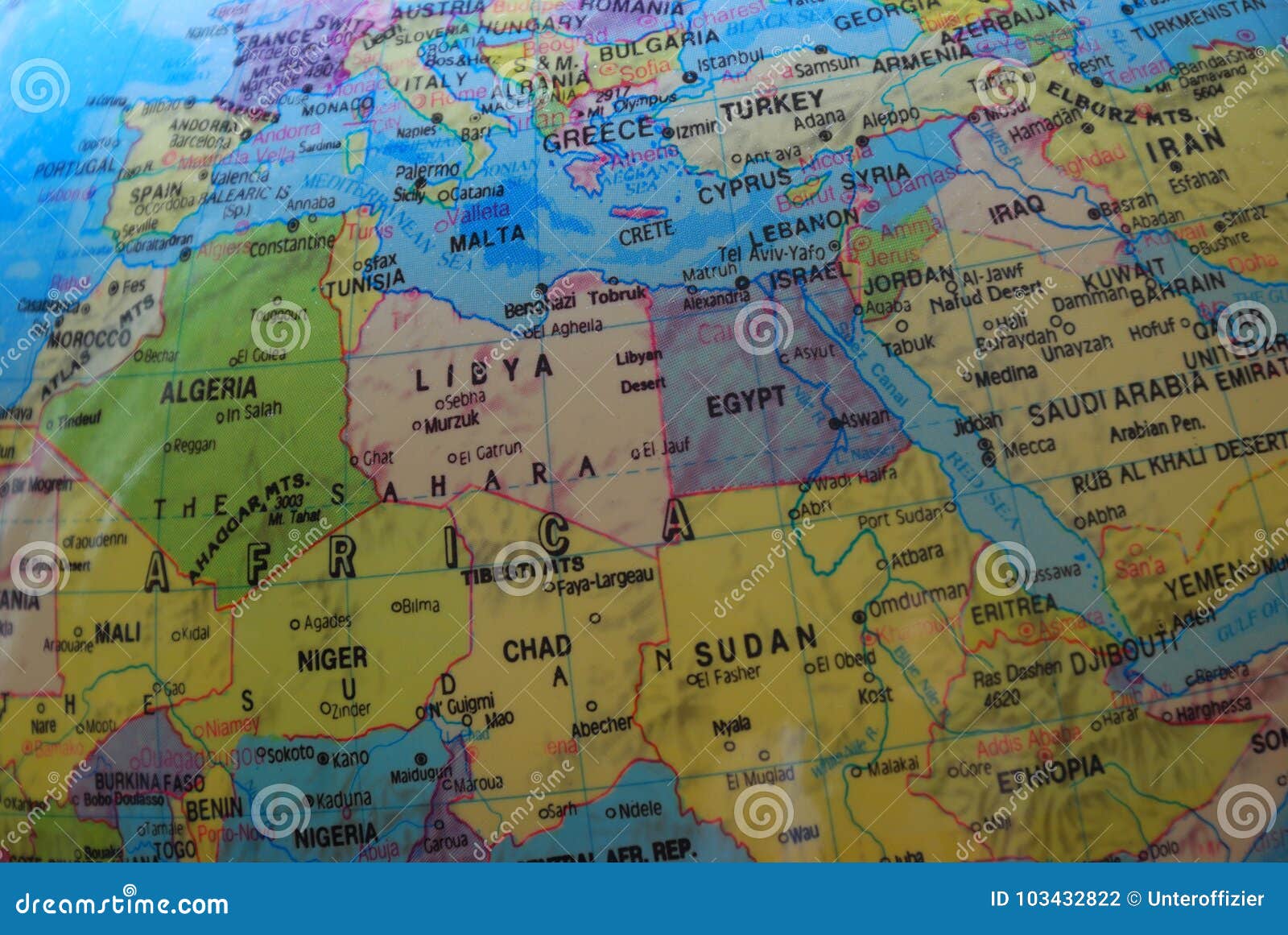 globe map of north africa and the middle east