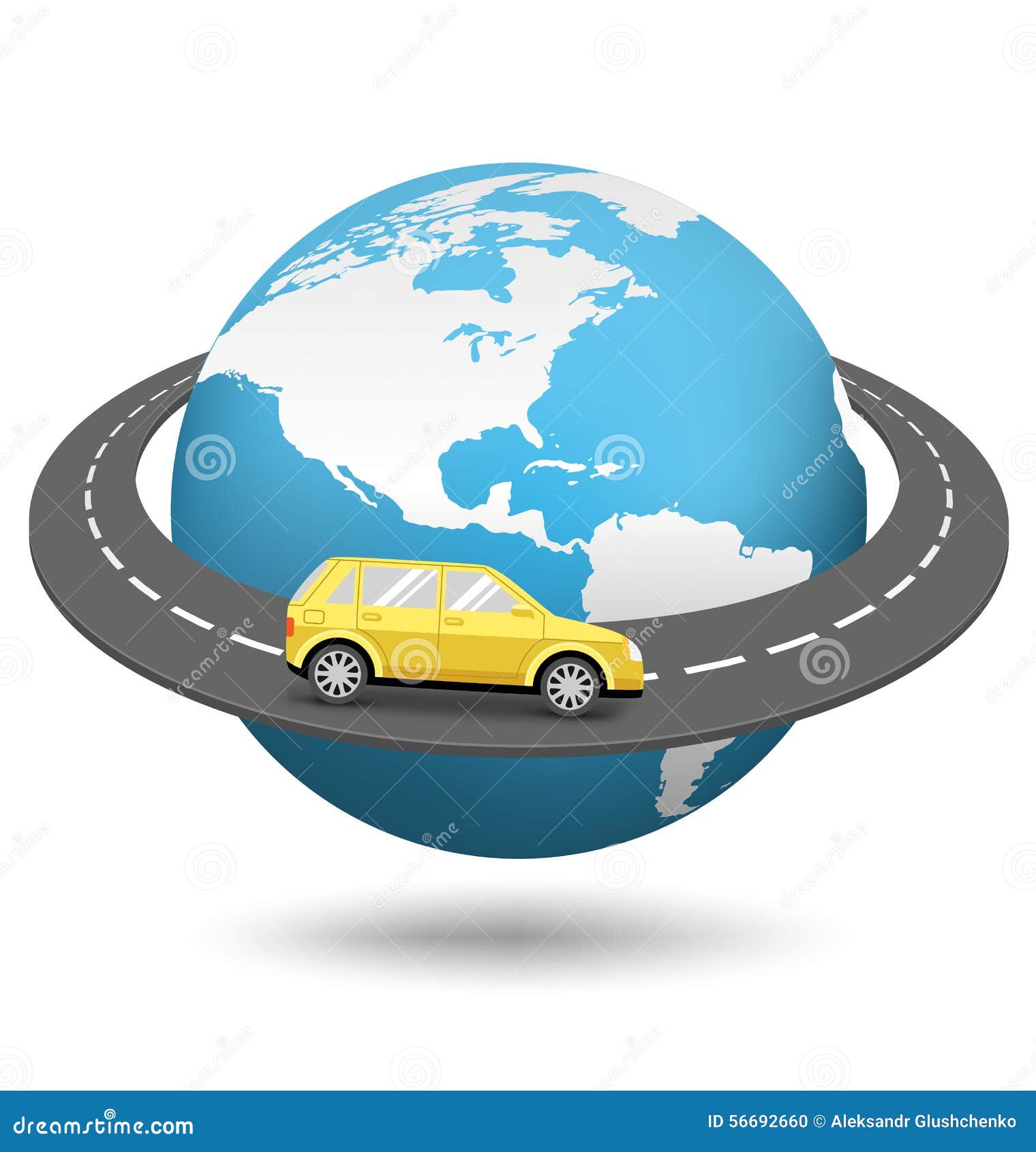 Globe with Road Around the World and Car on White Stock Vector