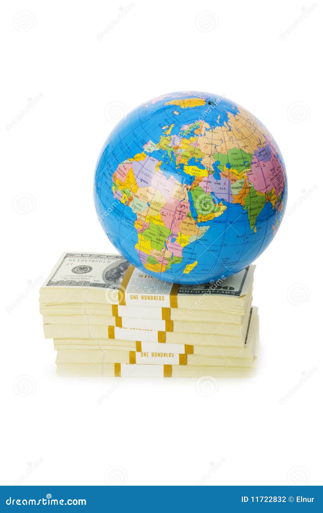Globe and stack of dollars stock photo. Image of paper 11722832