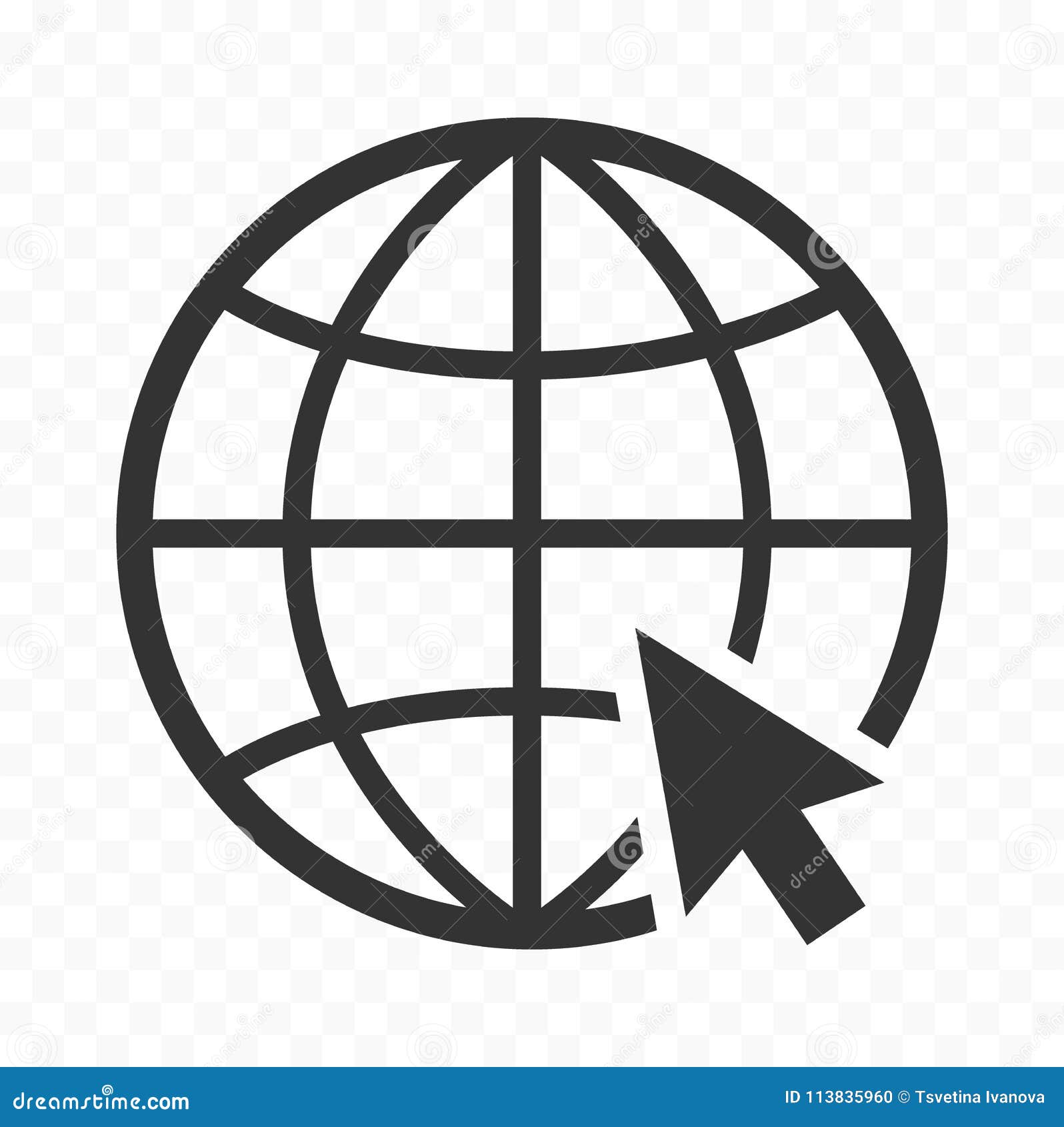 Globe Symbol Web Icon with Mouse Pointer Arrow Sign. Planet Earth with ...