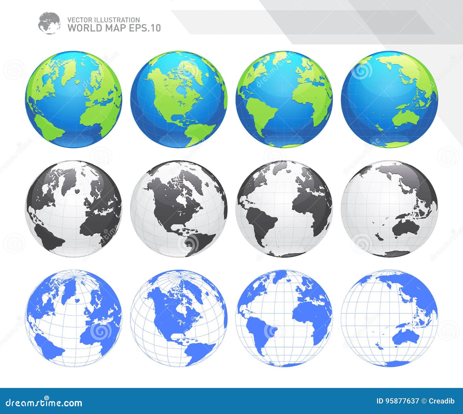 Globes Montrant La Terre Avec Tous Les Continents Vecteur De