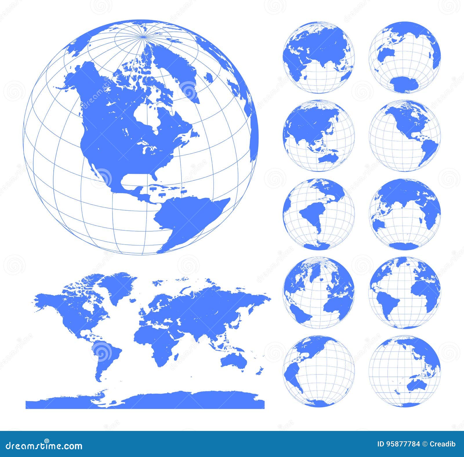 globes showing earth with all continents. digital world globe . dotted world map .