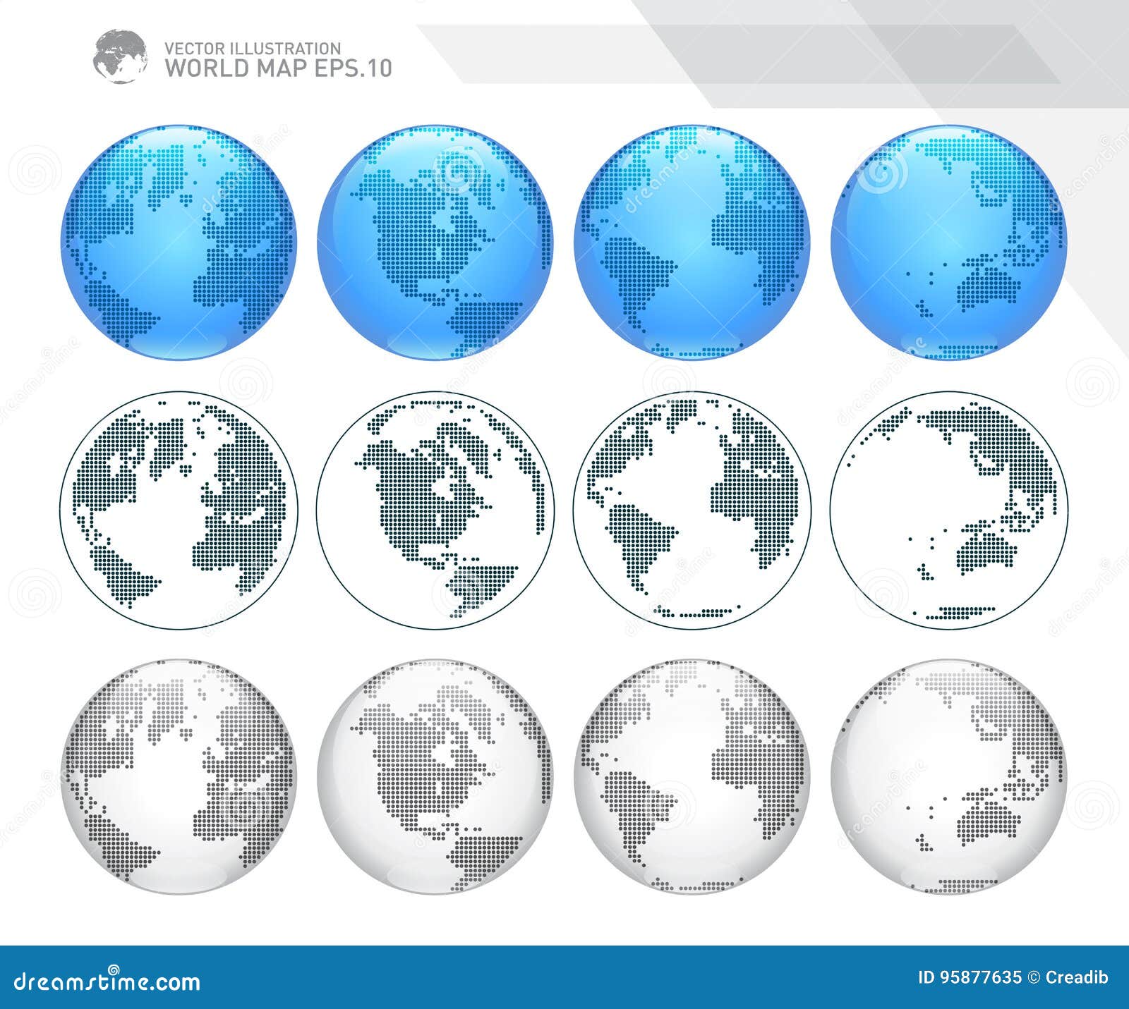 Globes Showing Earth with All Continents. Dotted World Globe Vector ...