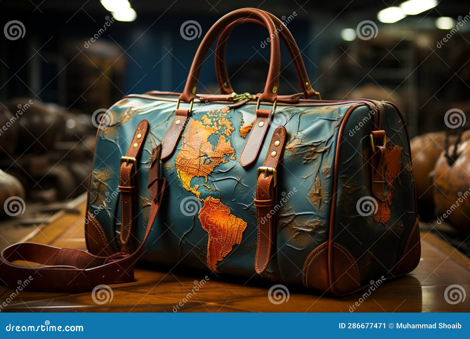 globetrotter s laundry, travel themed bag adorned with world map print