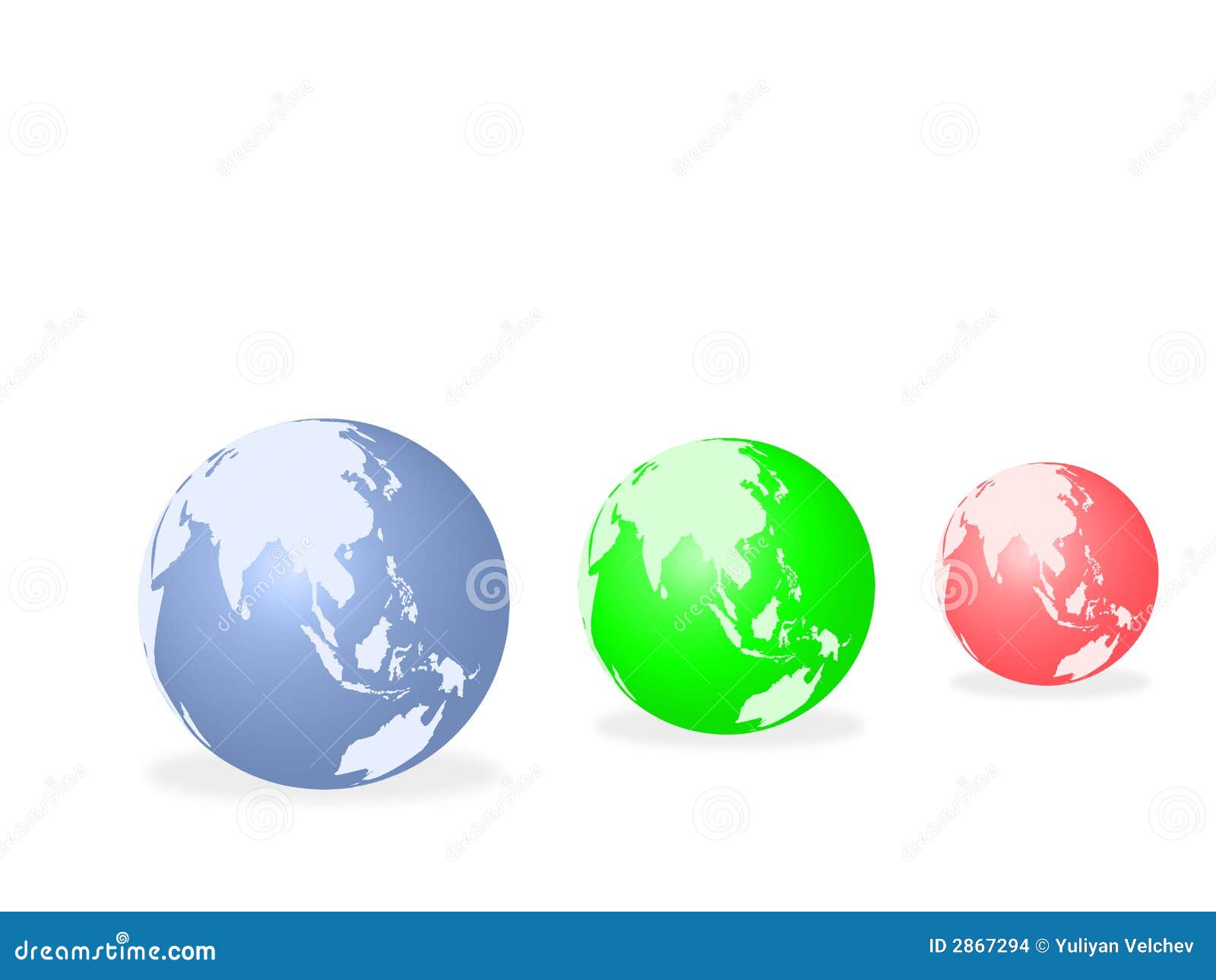 Globo de tres mundos. Aislado tres globos del mundo en un fondo blanco