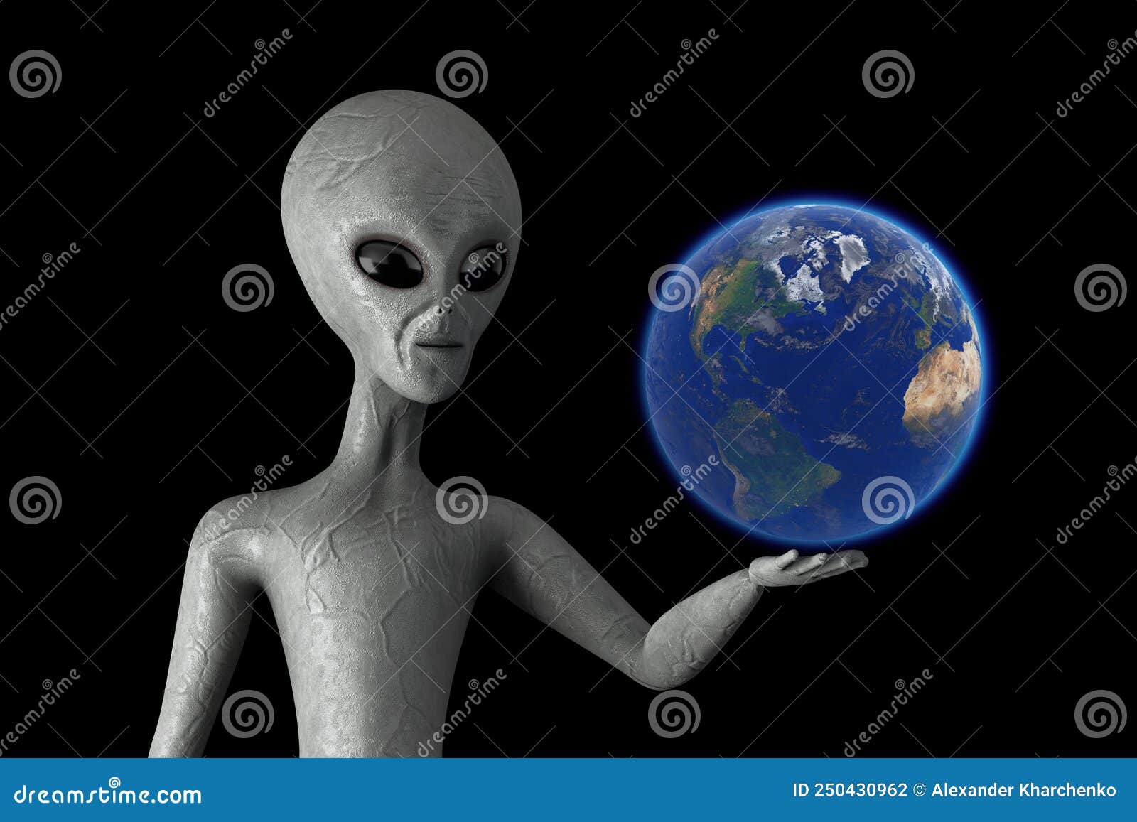 Globo Terrestre Azul Planeta Sobre La Temible Mano Extraterrestre Humanoide  Gris 3d Representación Stock de ilustración - Ilustración de observador,  asustadizo: 250430962