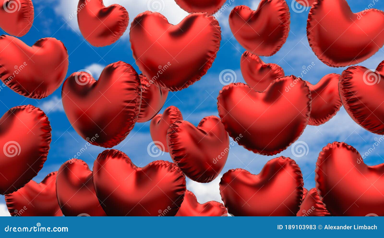 Globos De Corazones Rojos Volando En El Cielo Azul Stock de ilustración -  Ilustración de vuelo, corazones: 189103983