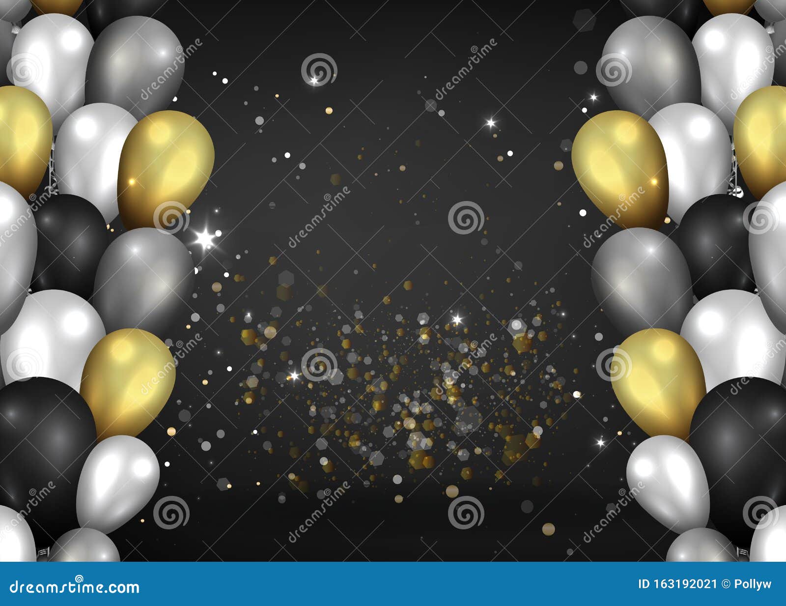 Globos Dorados Negros Y Plateados Brillante De Fondo Negro, Concepto Lindo  Para Un Cumpleaños Elegante Ilustración del Vector - Ilustración de globos,  realista: 163192021