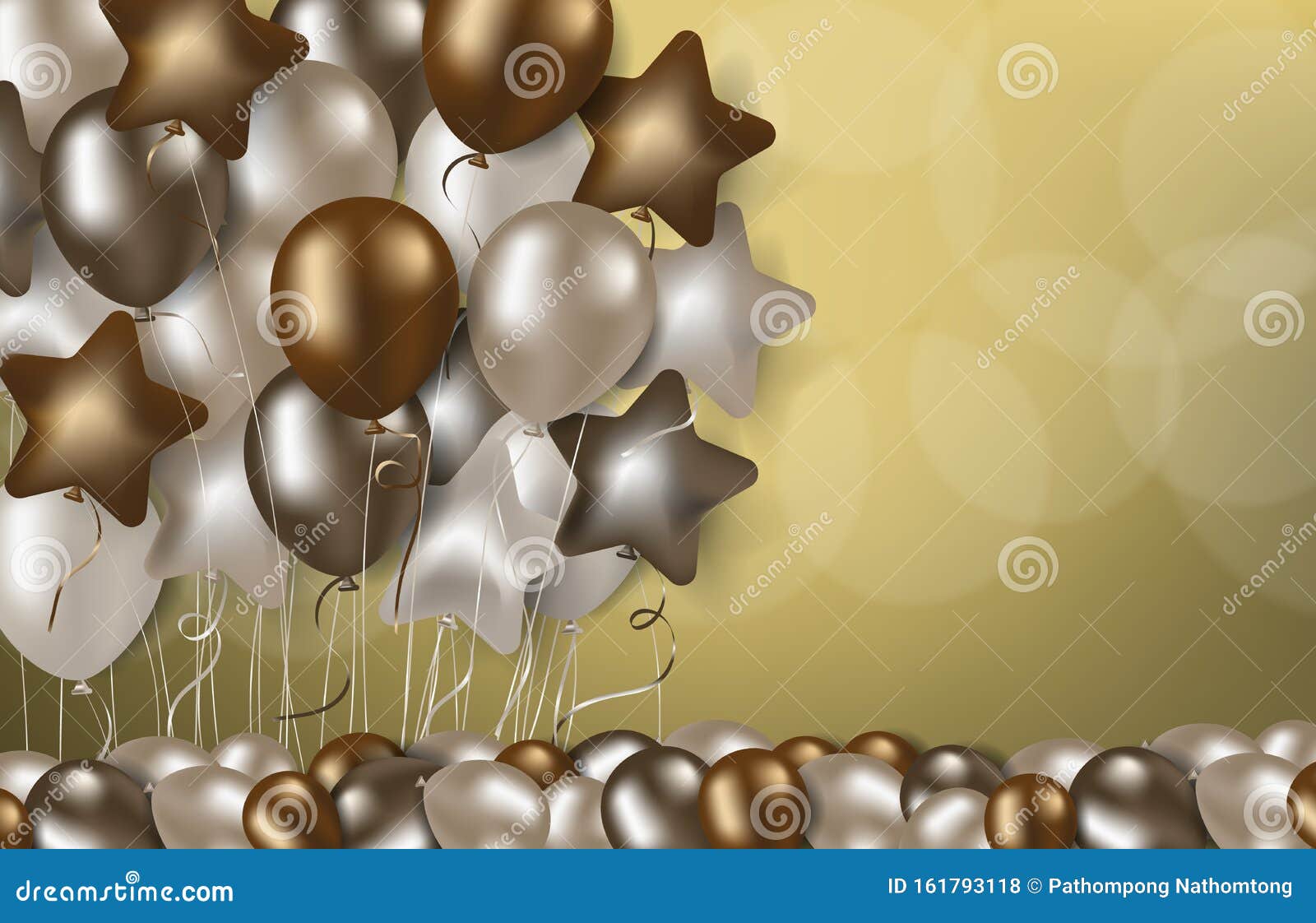 Globos Dorados Sobre Fondo Dorado, Feliz Cumpleaños Como Telón De Fondo  Stock de ilustración - Ilustración de hospitalidad, feliz: 161793118