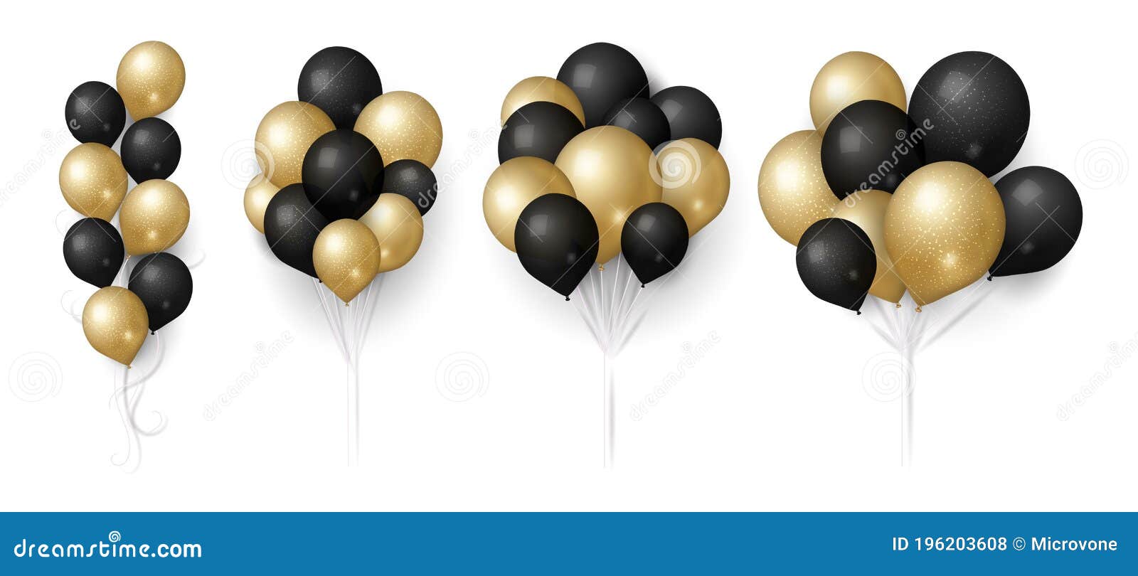 Globos Negros Dorados. Globo Brillante Racimo Aislado De