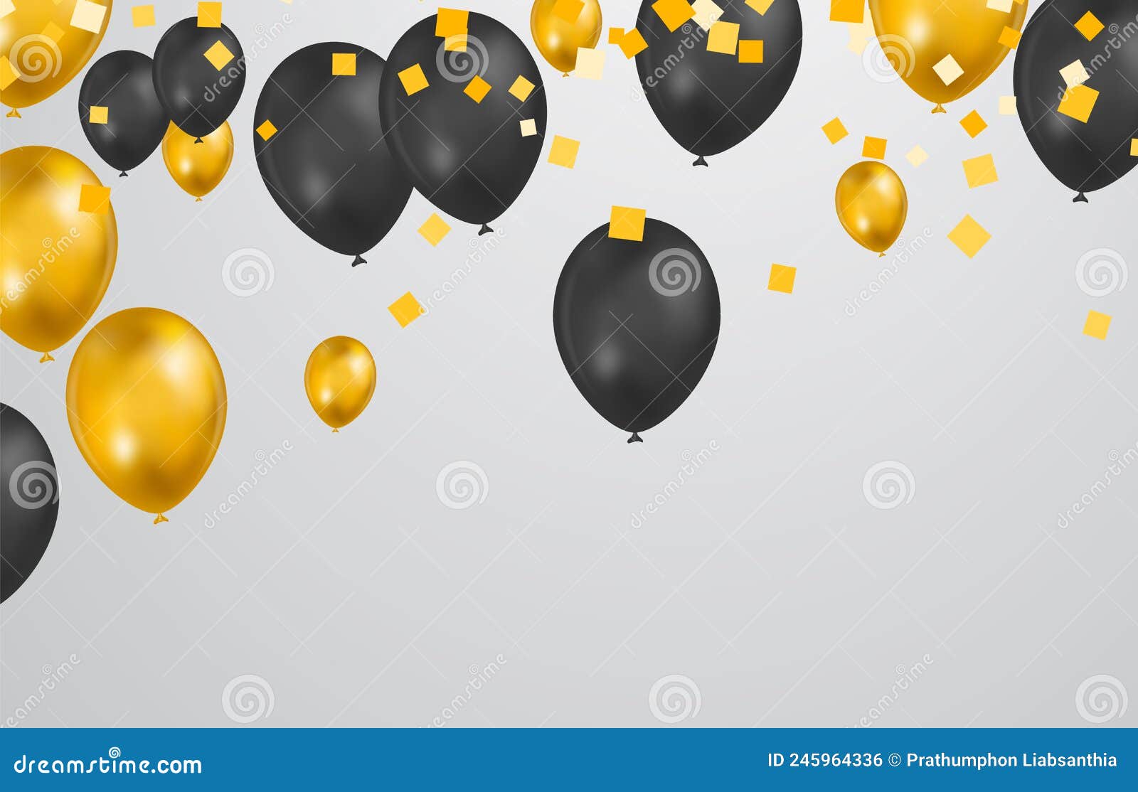Globos Negros Y Dorados Con Confeti Sobre Fondo Blanco. Diseño De Fondo De  Celebración Ilustración del Vector - Ilustración de aire, feliz: 245964336