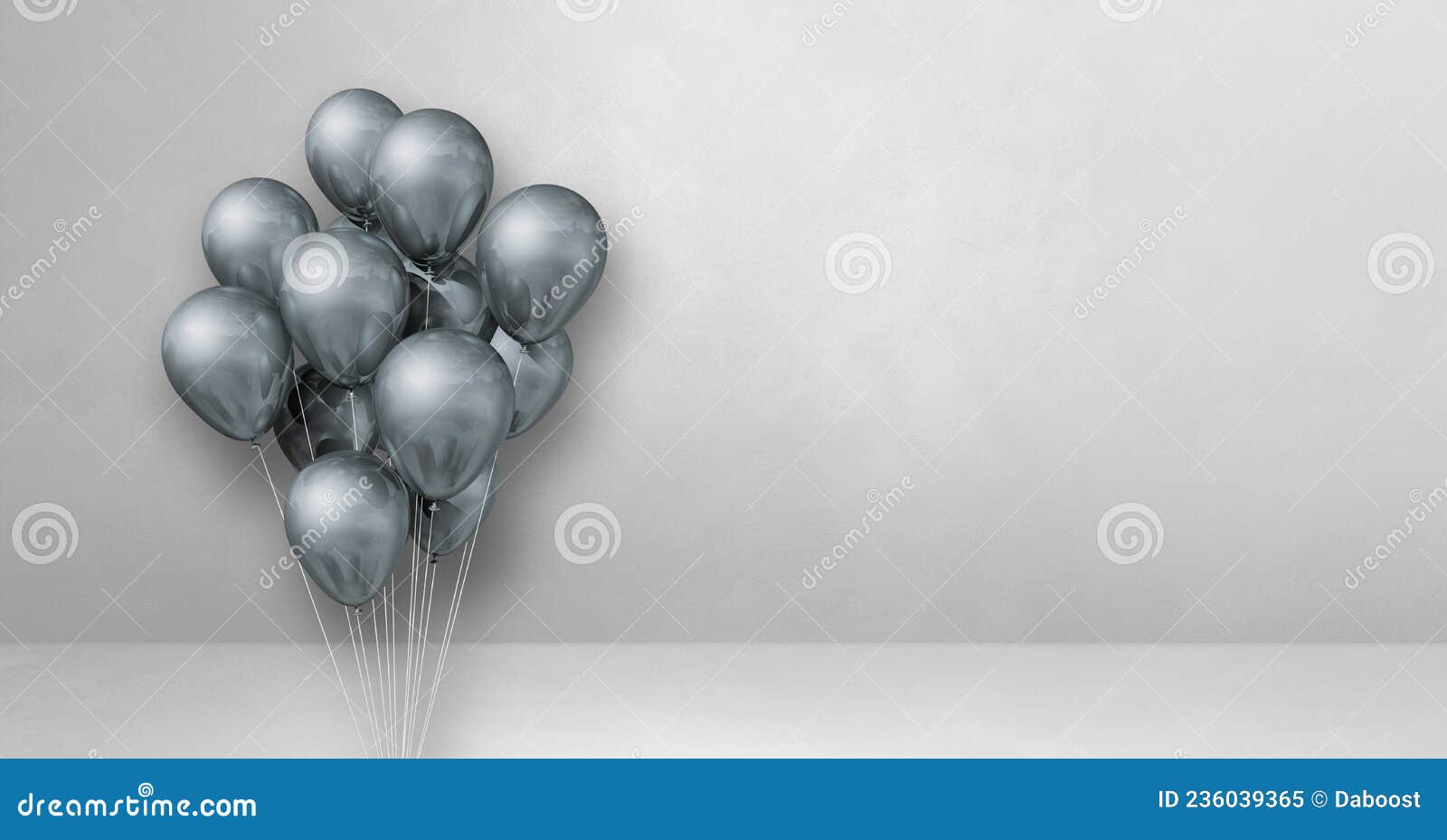 Globos Plateados Con Fondo De Pared Morado. Banner Horizontal