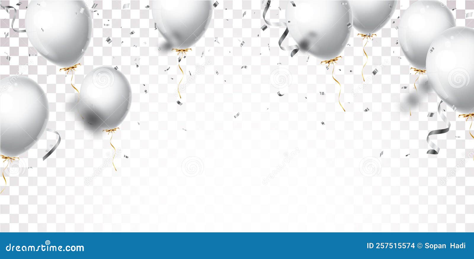 Globos Plateados Y Confeti Sobre Fondo Blanco Ilustración del Vector -  Ilustración de aislado, azul: 257515574