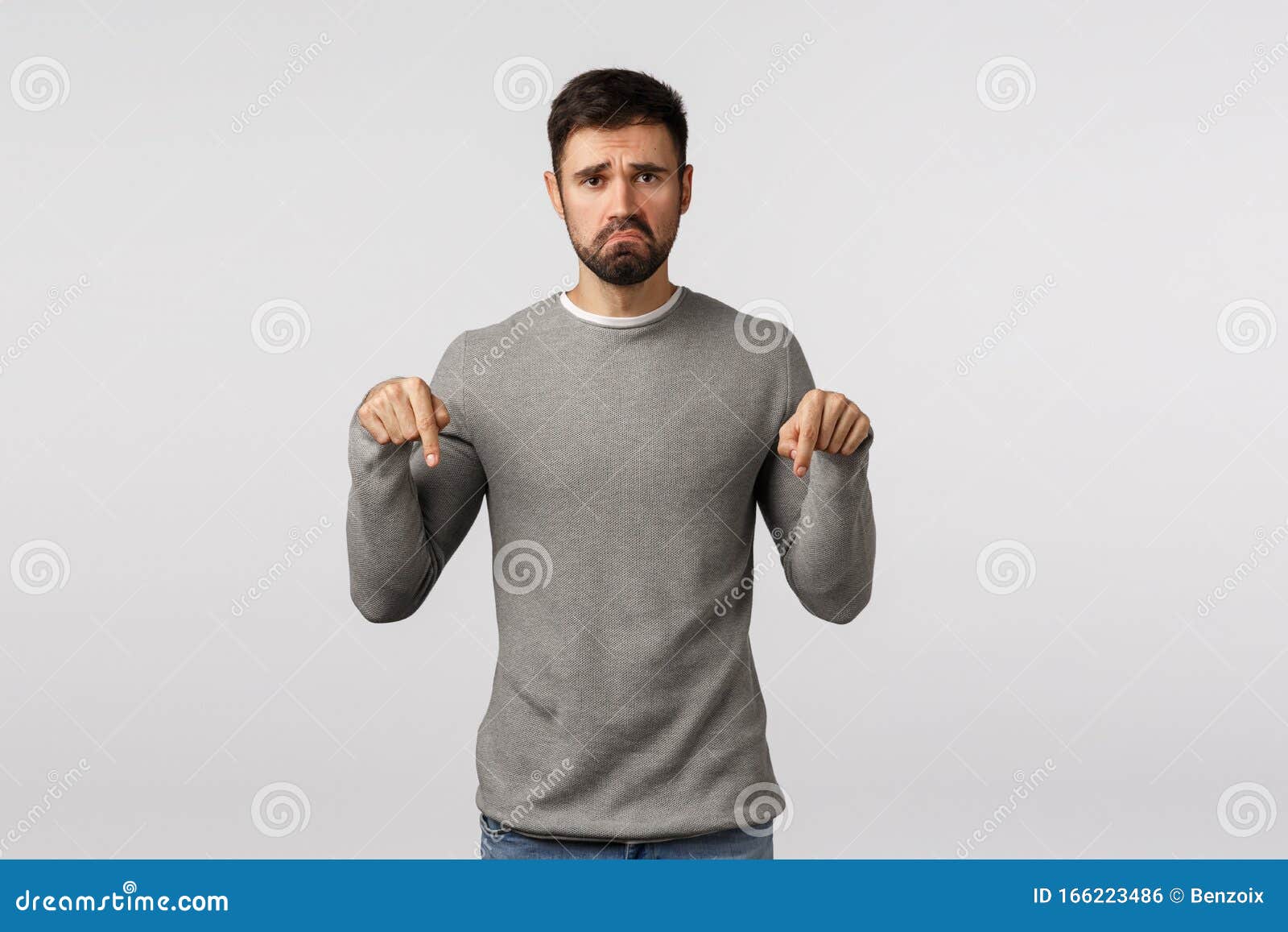 Gloomy and Depressed, Upset Sulky Boyfriend with Beard in Grey Sweater ...