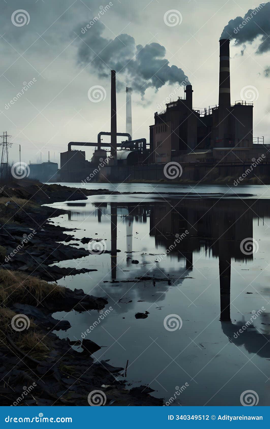 gloomy industrial riverfront: a haunting depiction of environmental decay
