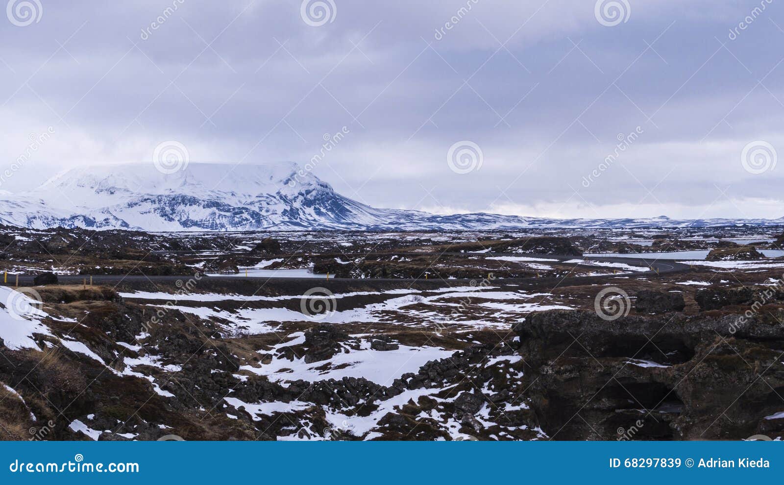 gloomy snowy volcanic landscape