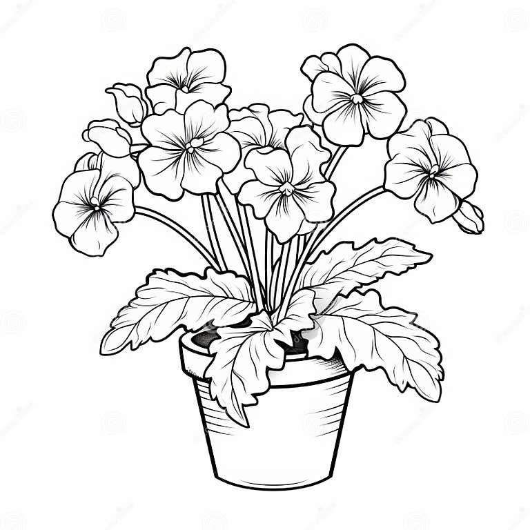 Glorious Purple Plants in Pot Coloring Pages - High Resolution Drawings ...