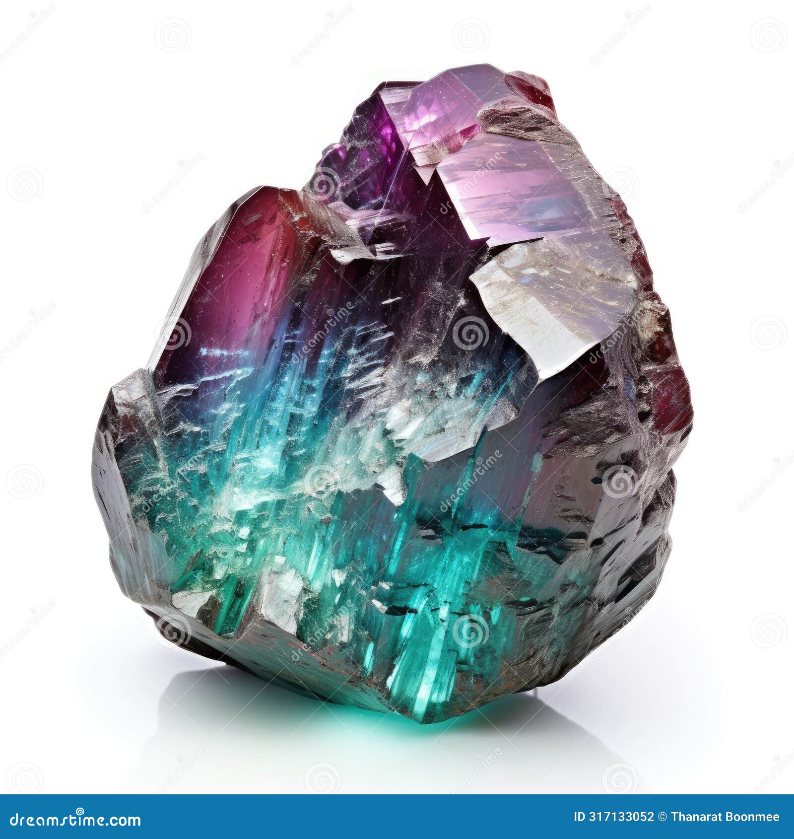 a glossy alexandrite nugget with a color shifting effect, displayed on a white background, ai generated