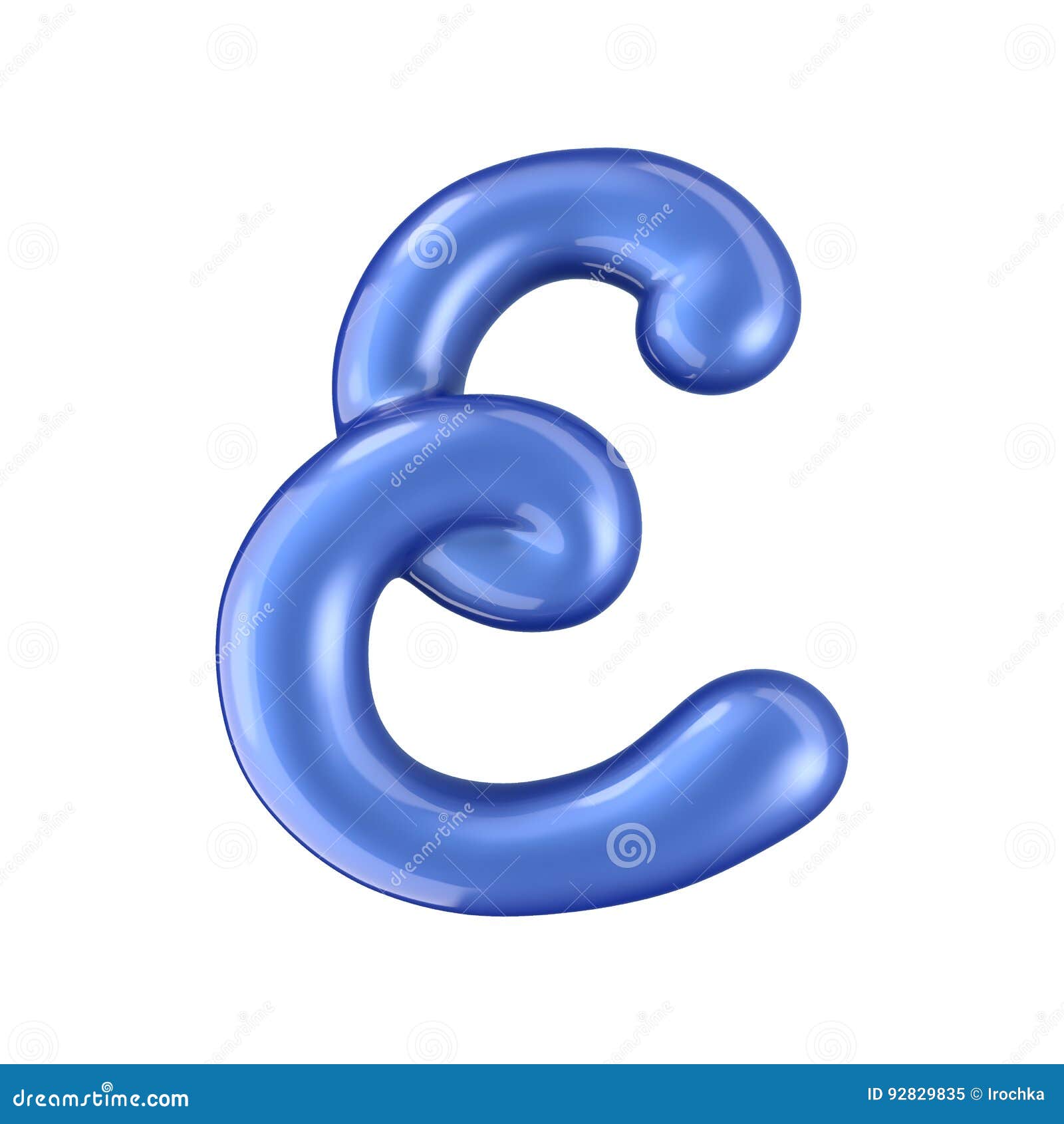 Glossy Blue Letter E Uppercase. 3D Rendering Stock Illustration