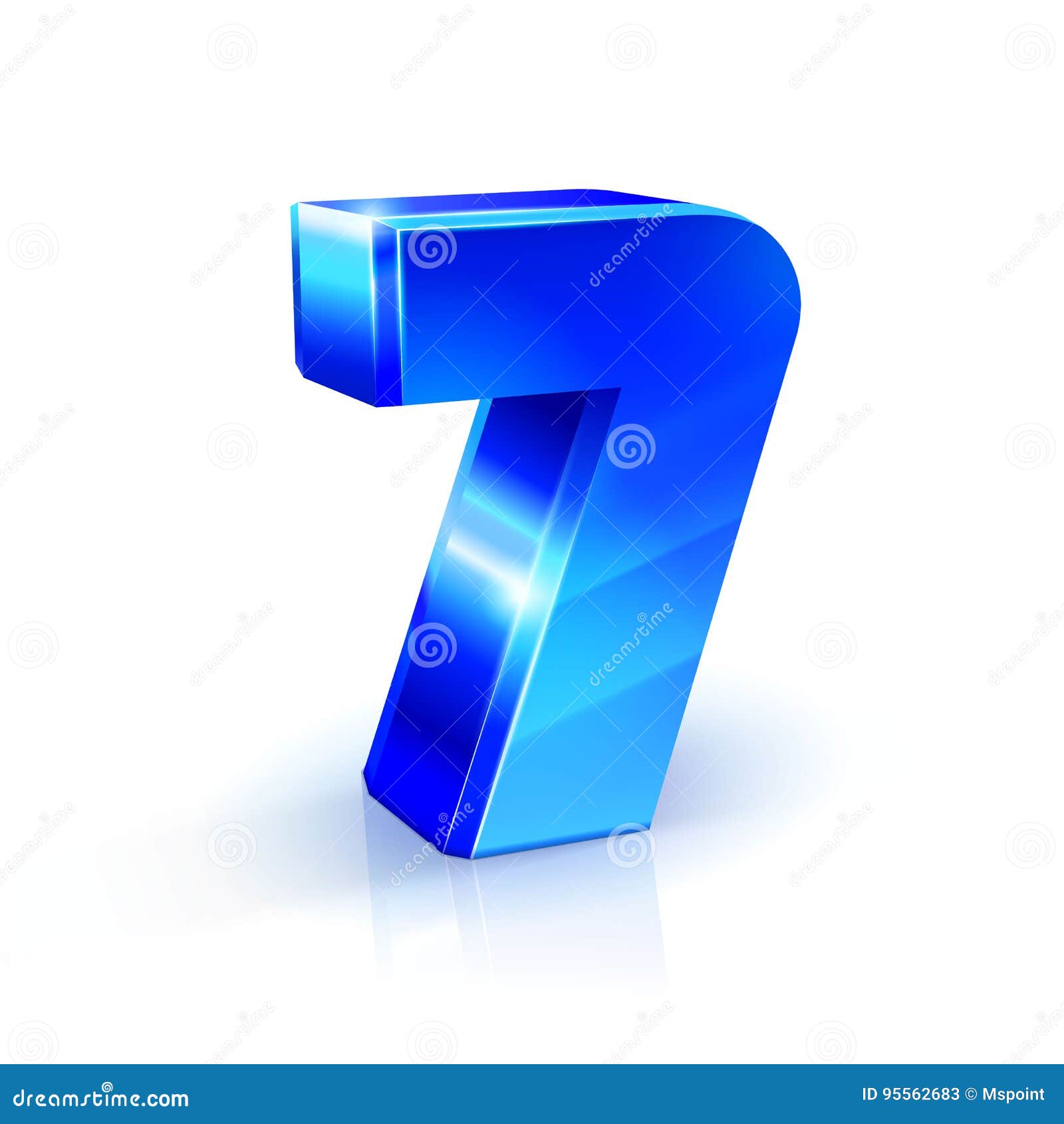 Glossy Blue Seven 7 Number 3d Illustration On White Background Stock