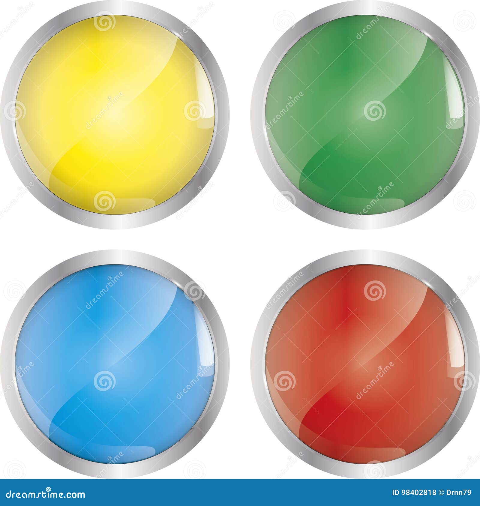 Colorful Buttons on White Background, Red, Yellow Green Blue or