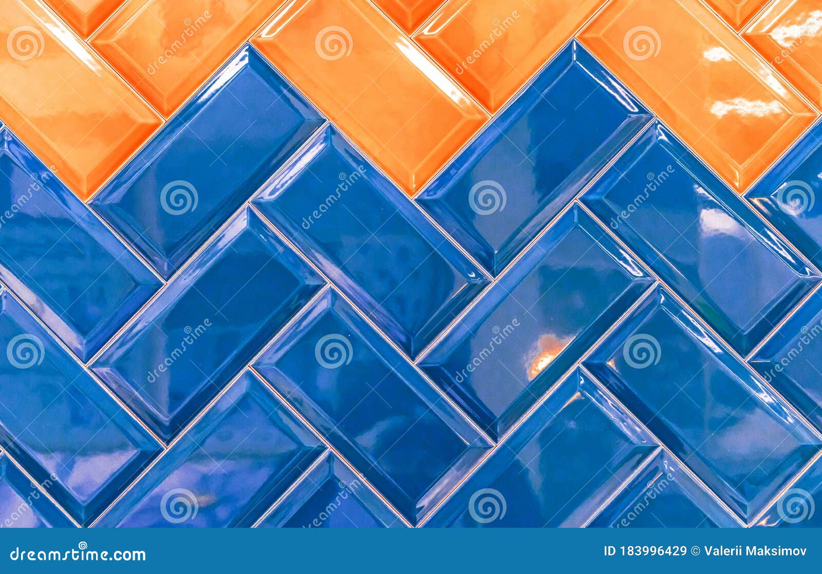 Glossy Ceramic Tiles with Blue and Orange Rectangles Stock Image