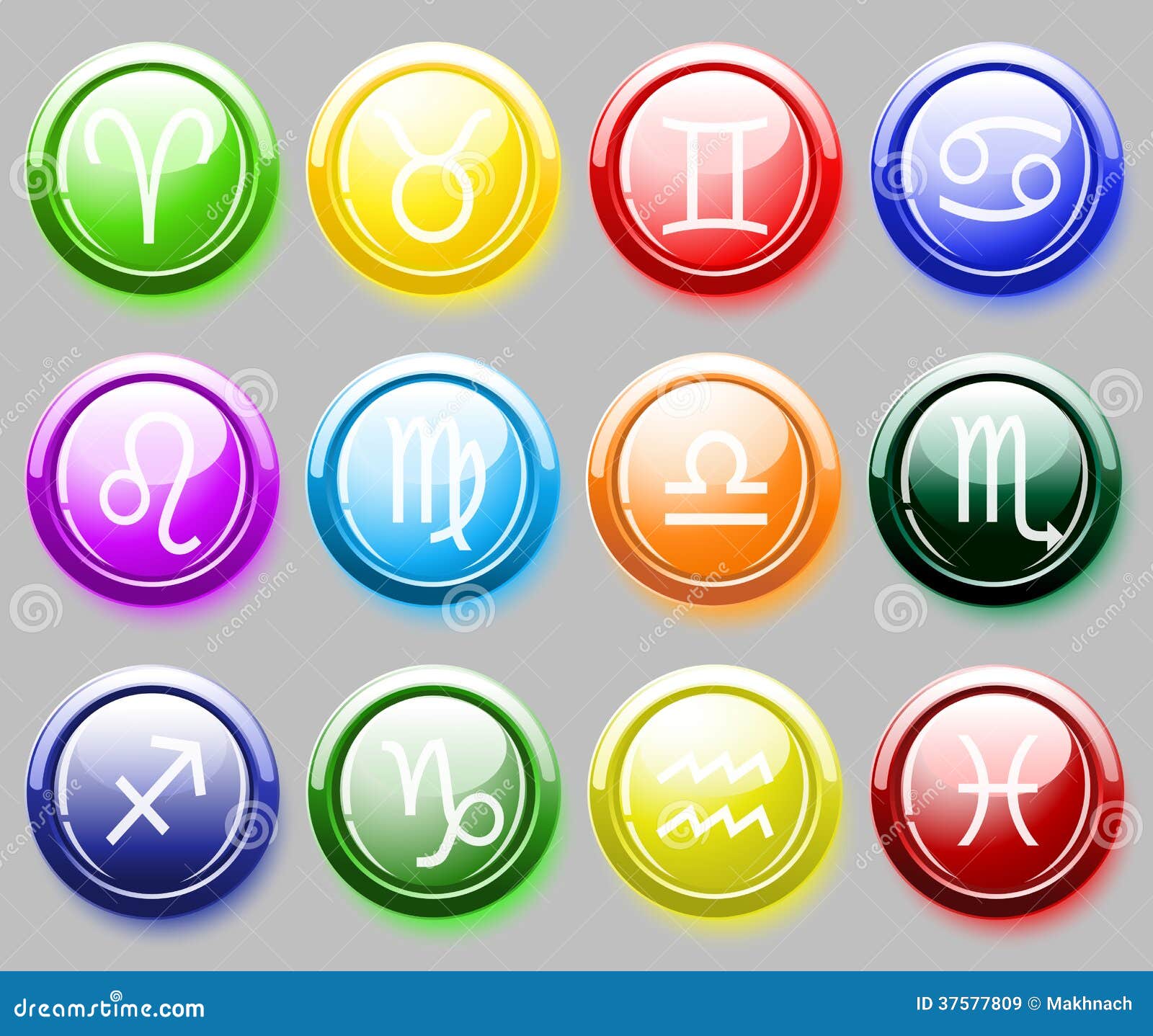 Glossy Colore Buttons With Zodiac Signs For  Royalty Free Stock
