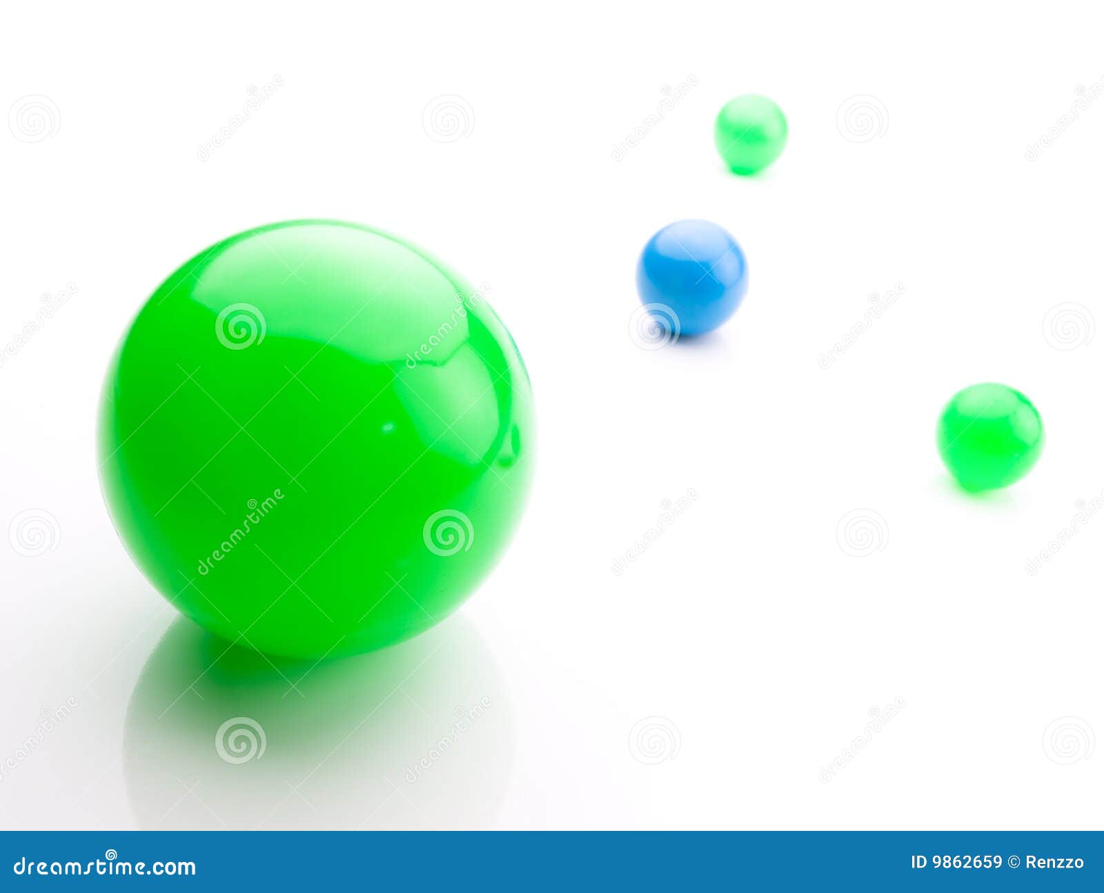 Glossy Green and Blue Spheres on White. Stock Image Image of white