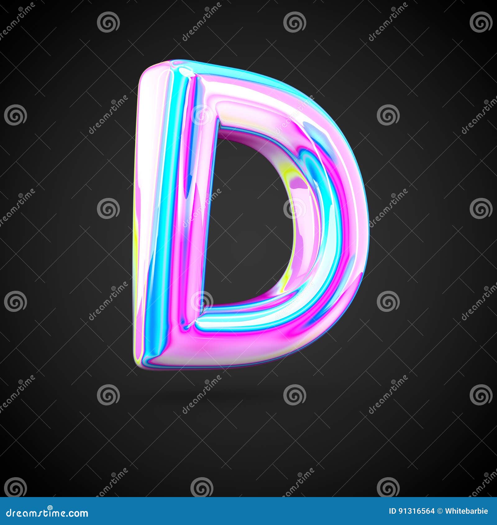 Glossy Holographic Alphabet Letter D Uppercase Isolated on Black ...