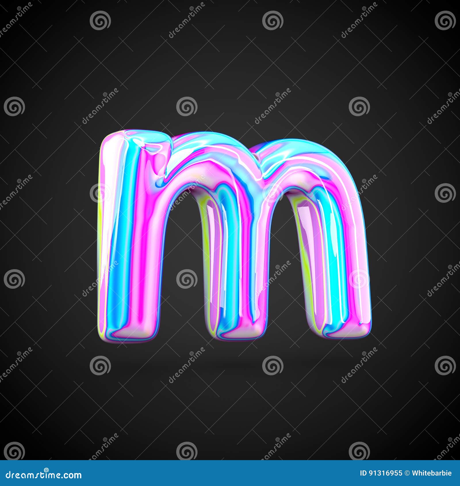 Glossy Holographic Alphabet Letter M Lowercase Isolated on Black ...