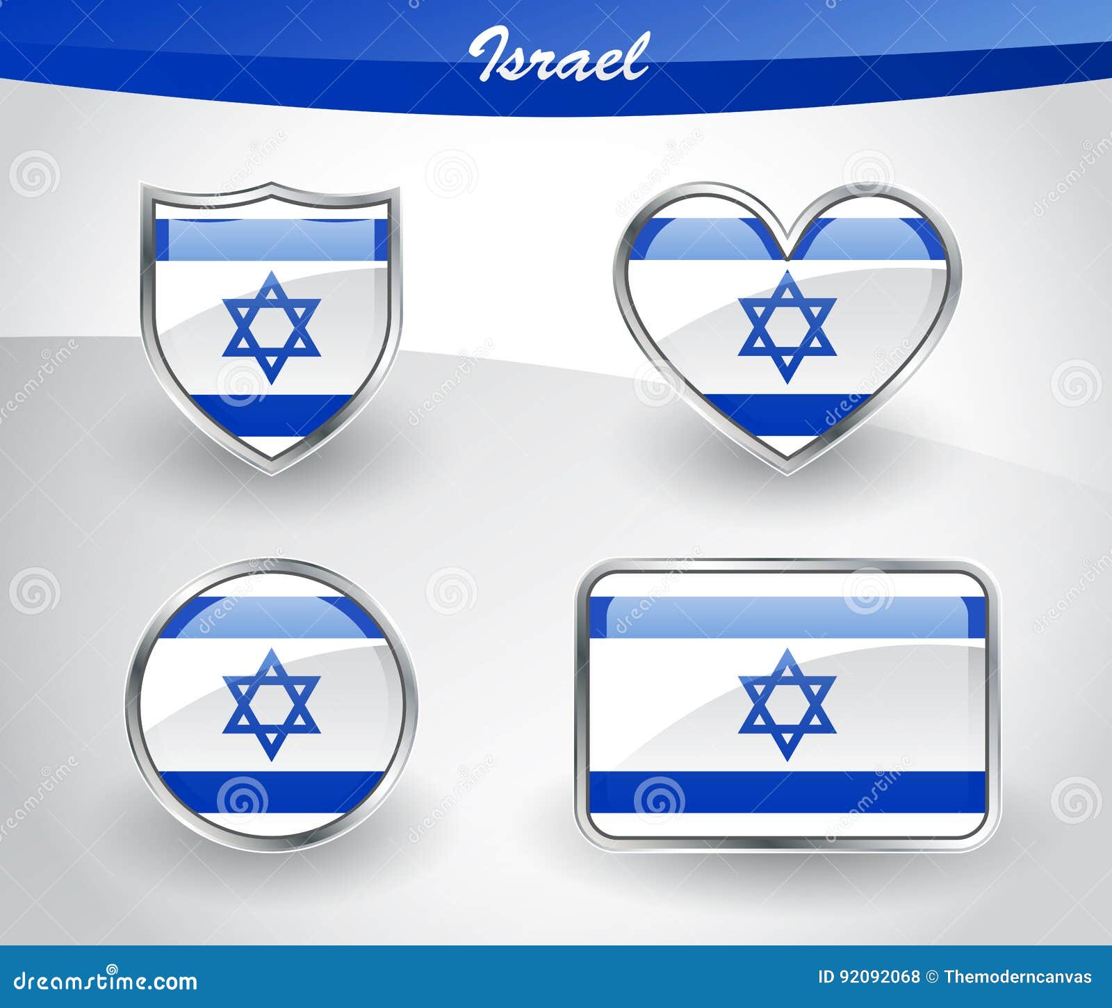 Glossy Israel Flag Icon Set Stock Vector Illustration Of Heart Frame 92092068