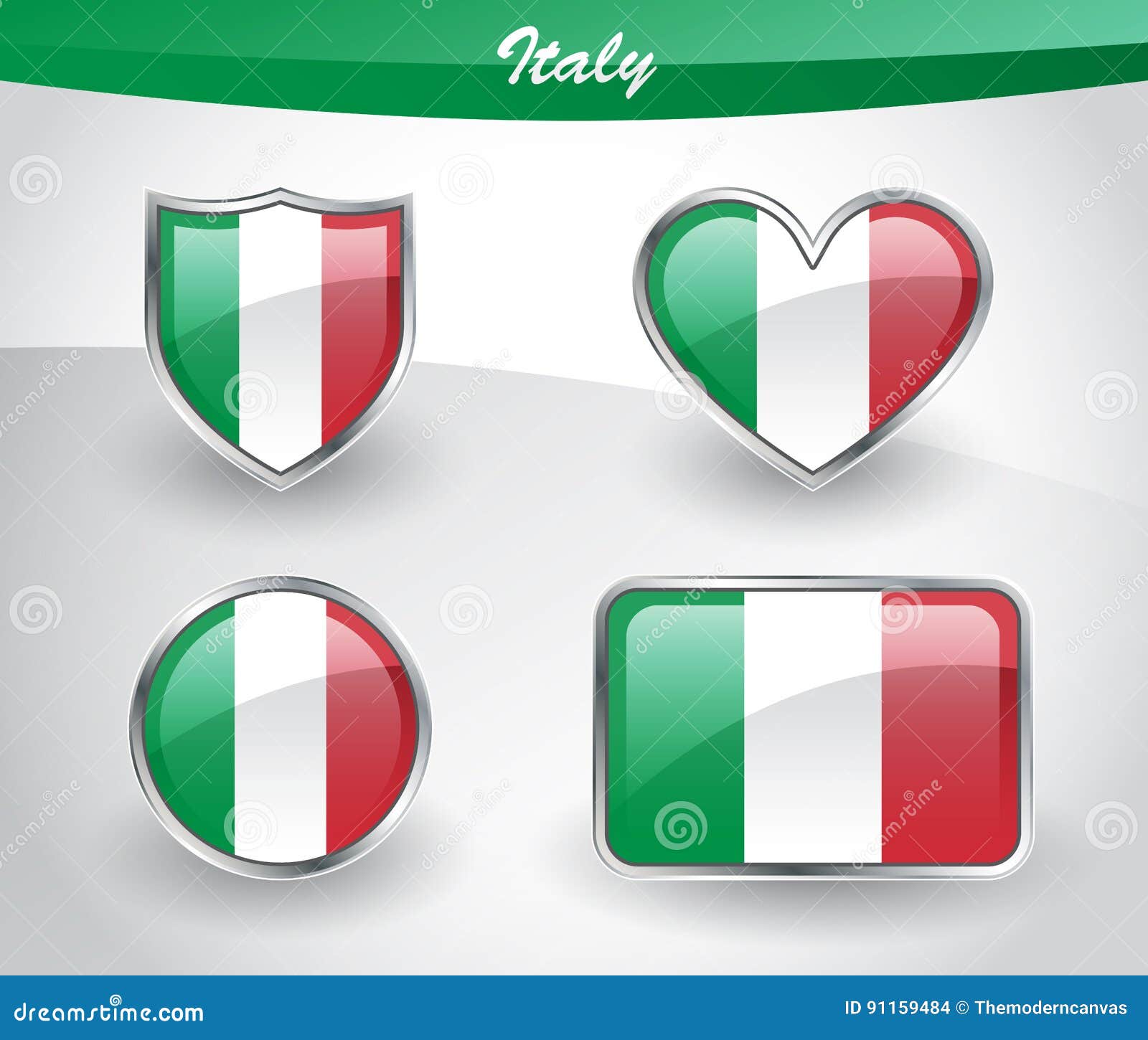 Glossy Italy Flag Icon Set Stock Vector Illustration Of Italy 91159484