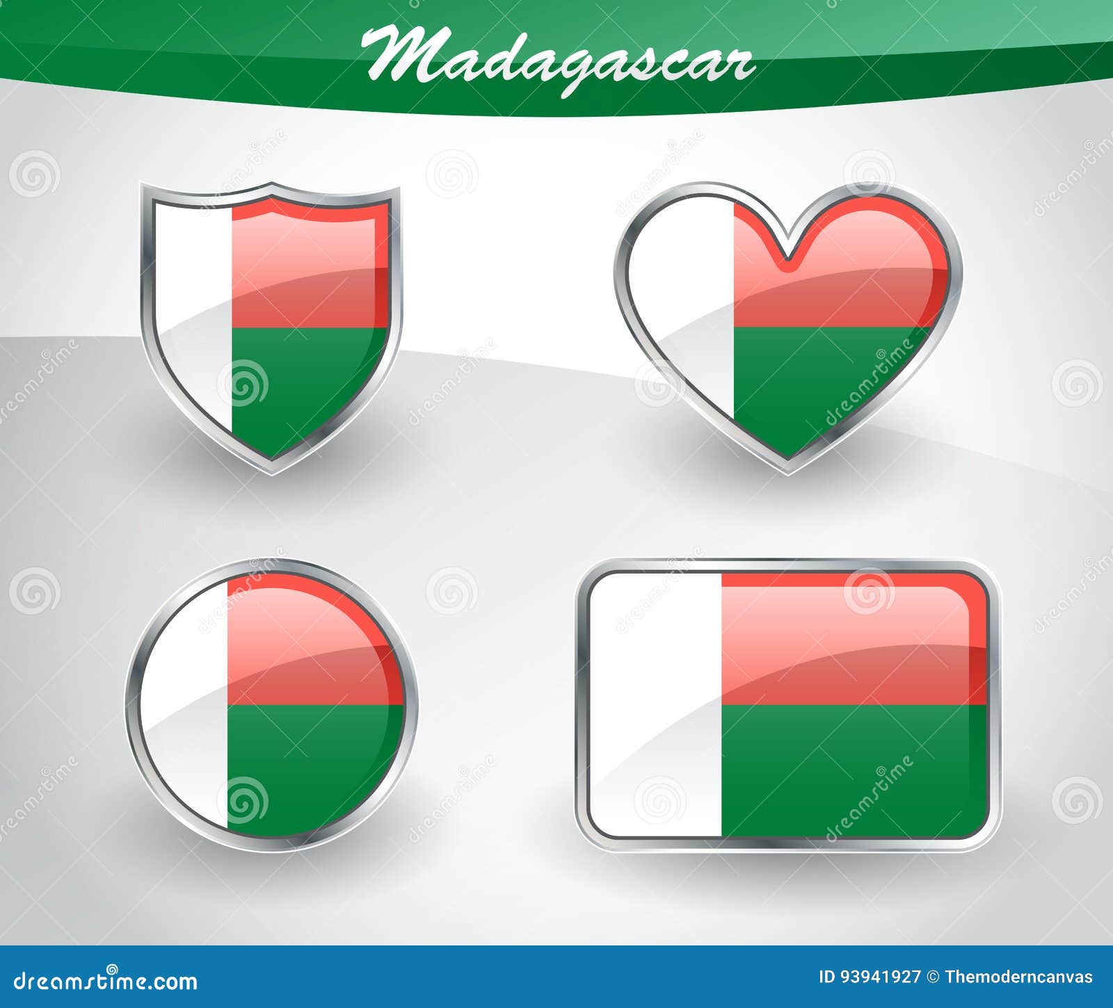 Glossy Madagascar Flag Icon Set Stock Vector Illustration Of East