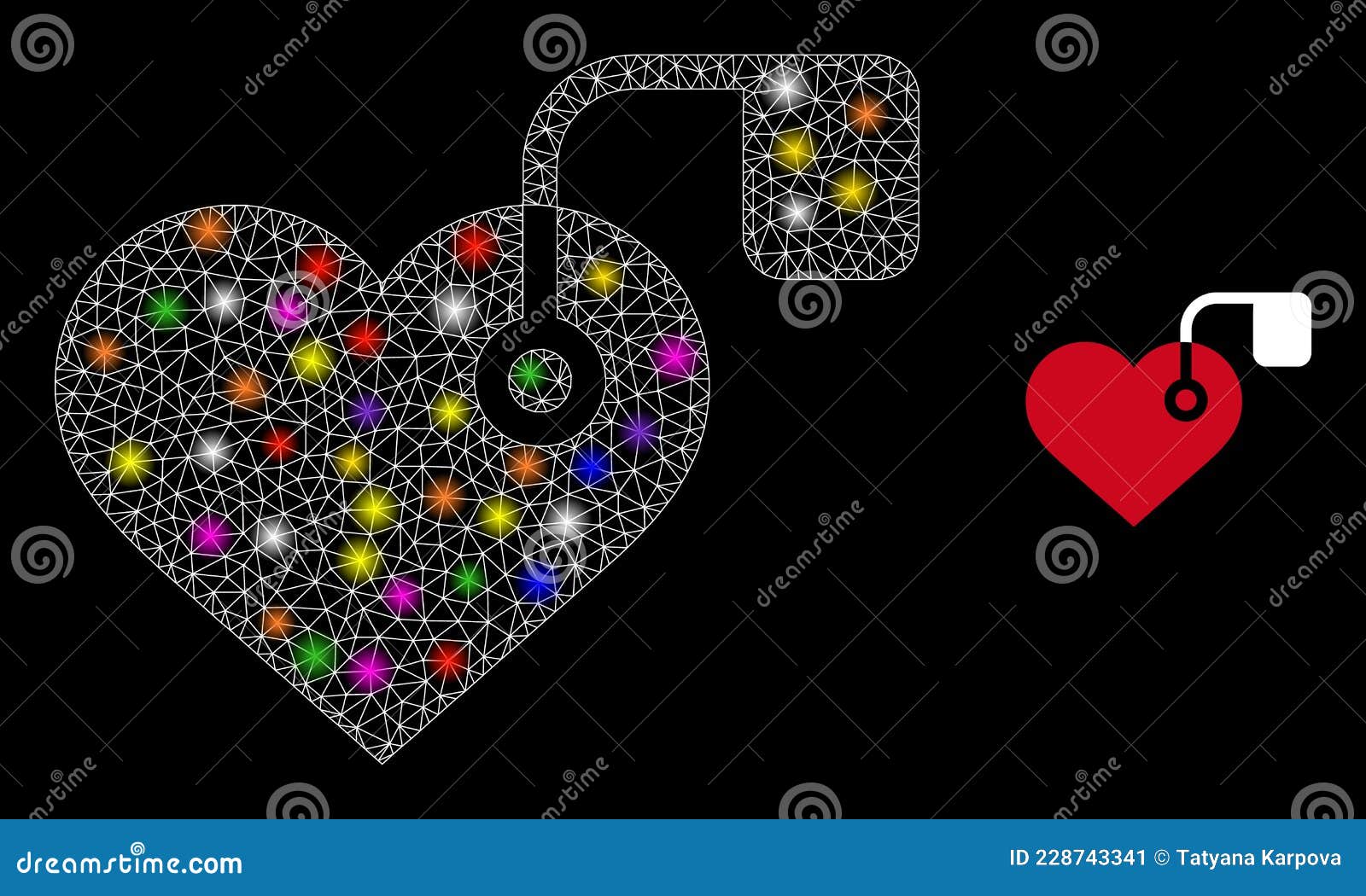 glossy mesh heart pacemaker icon with constellation colored light spots
