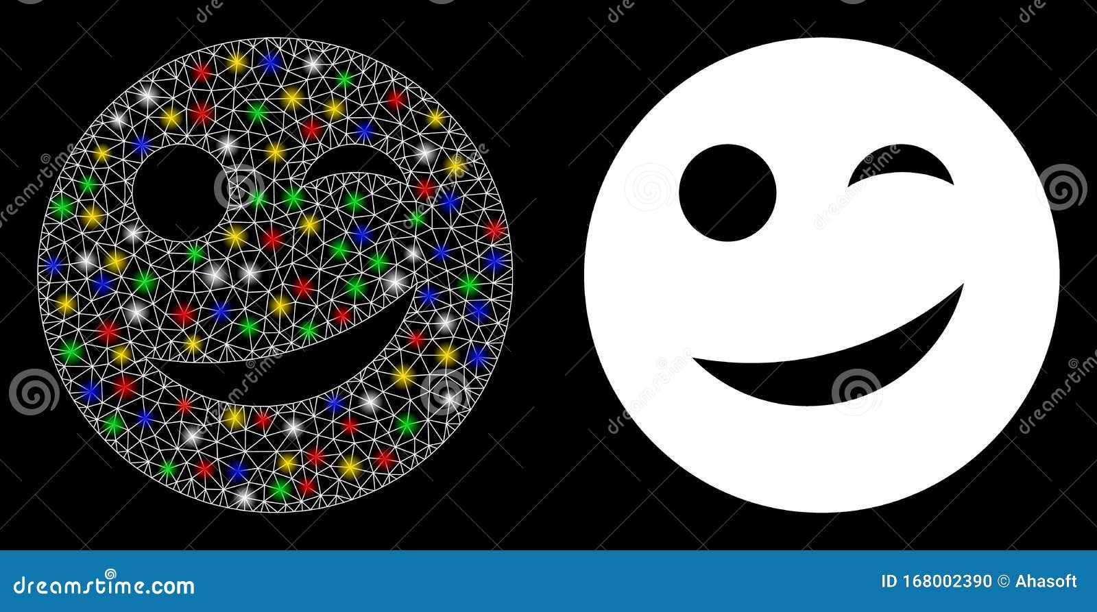 glossy mesh wire frame joy smiley icon with light spots