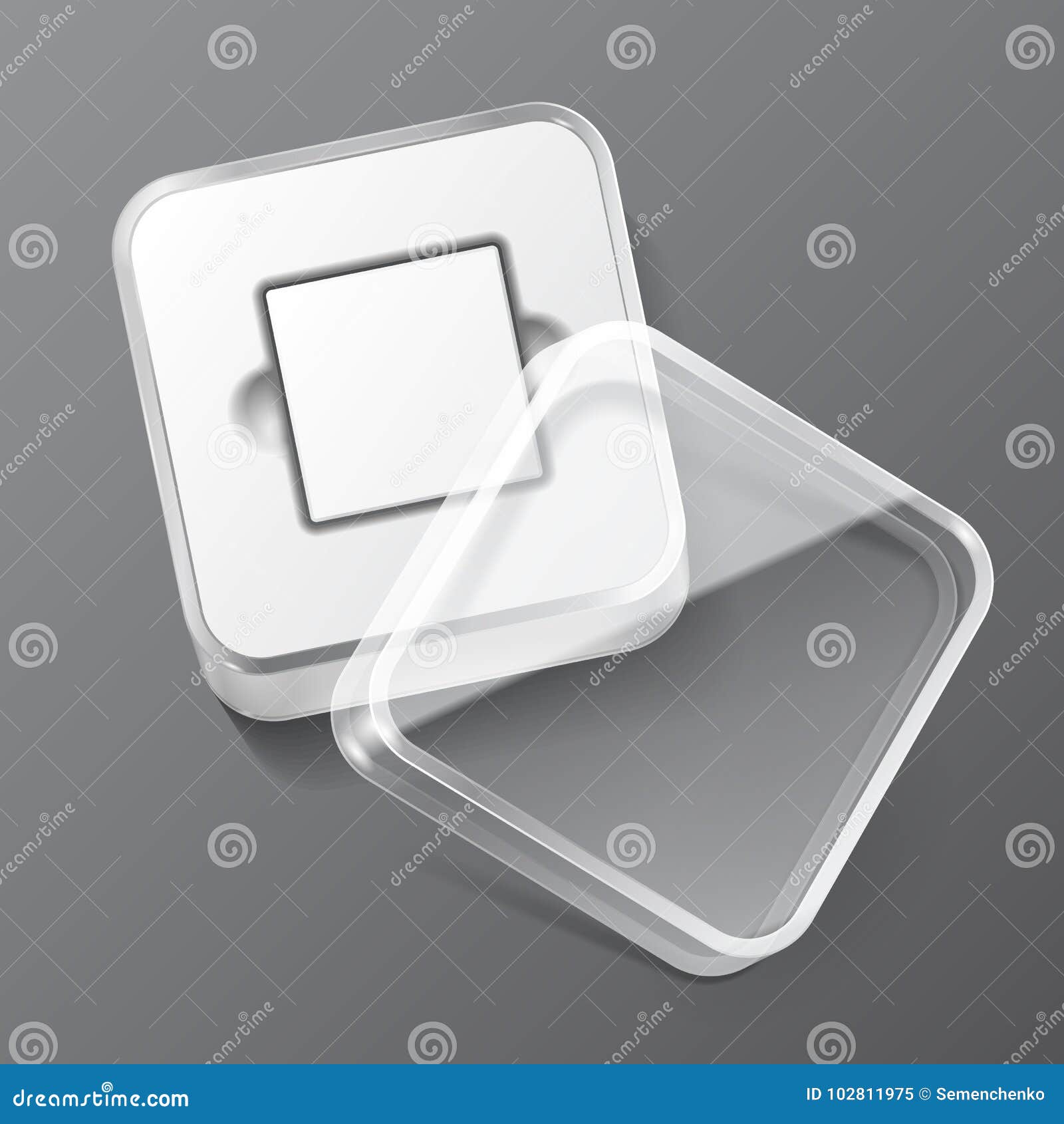 Glossy Plastic Box Square with Rounded Corners. Ready for Your Design