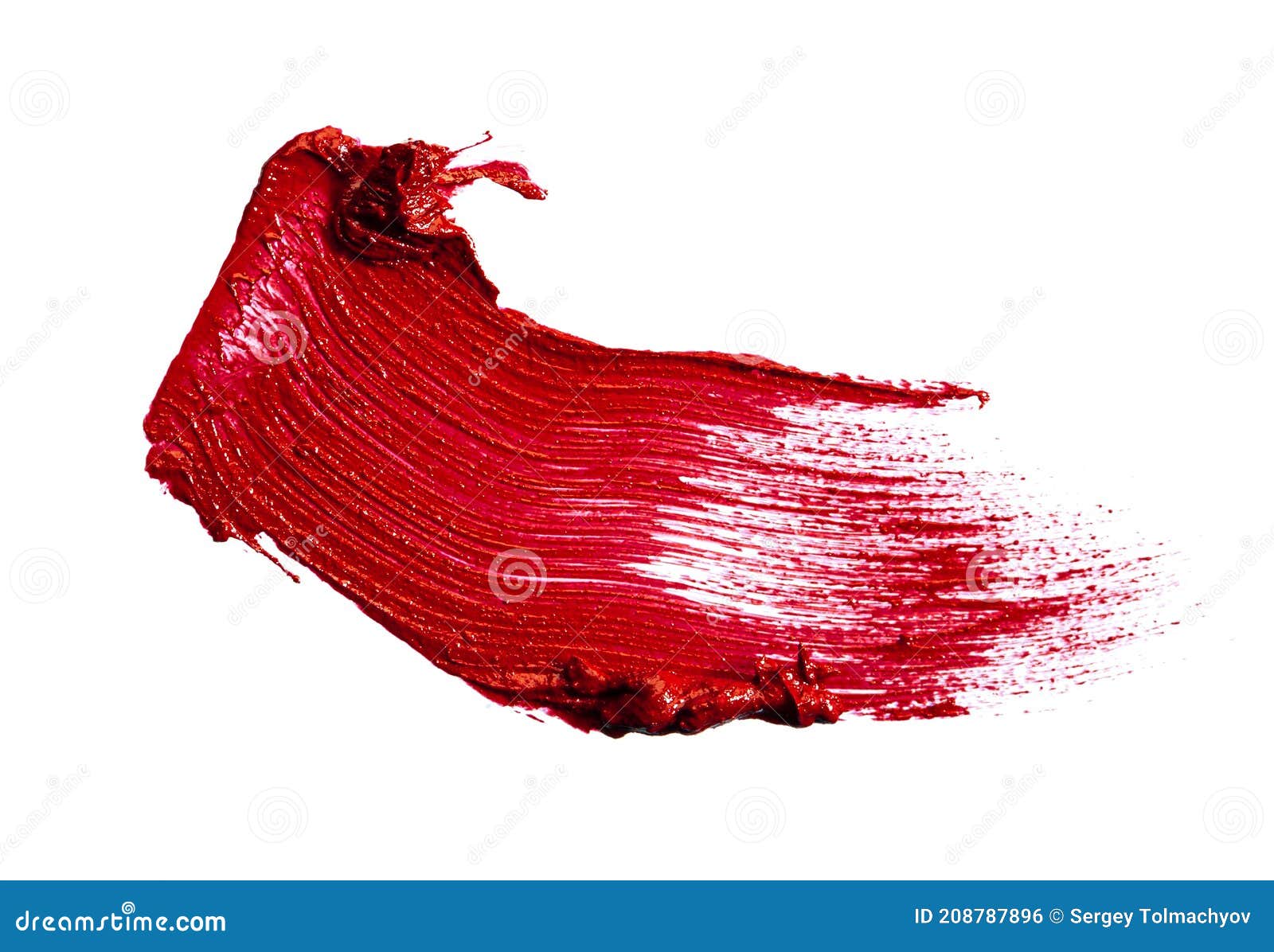 Glossy Red Lipstick Stain Swatch Isolated on White Stock Photo Image